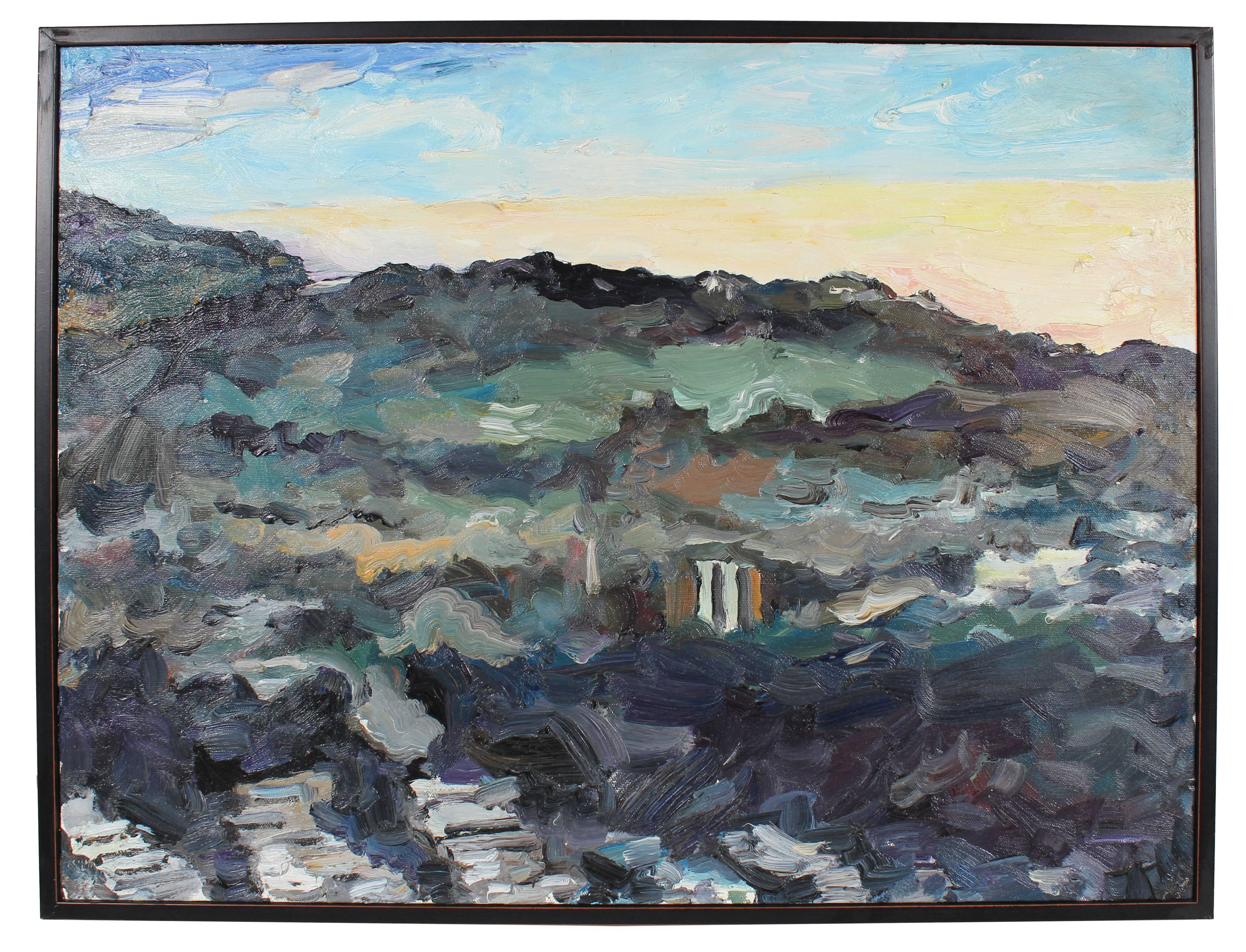 Jack Freeman Landscape Painting - "Merced" Bay Area Landscape at Dusk, Oil Painting, 2004