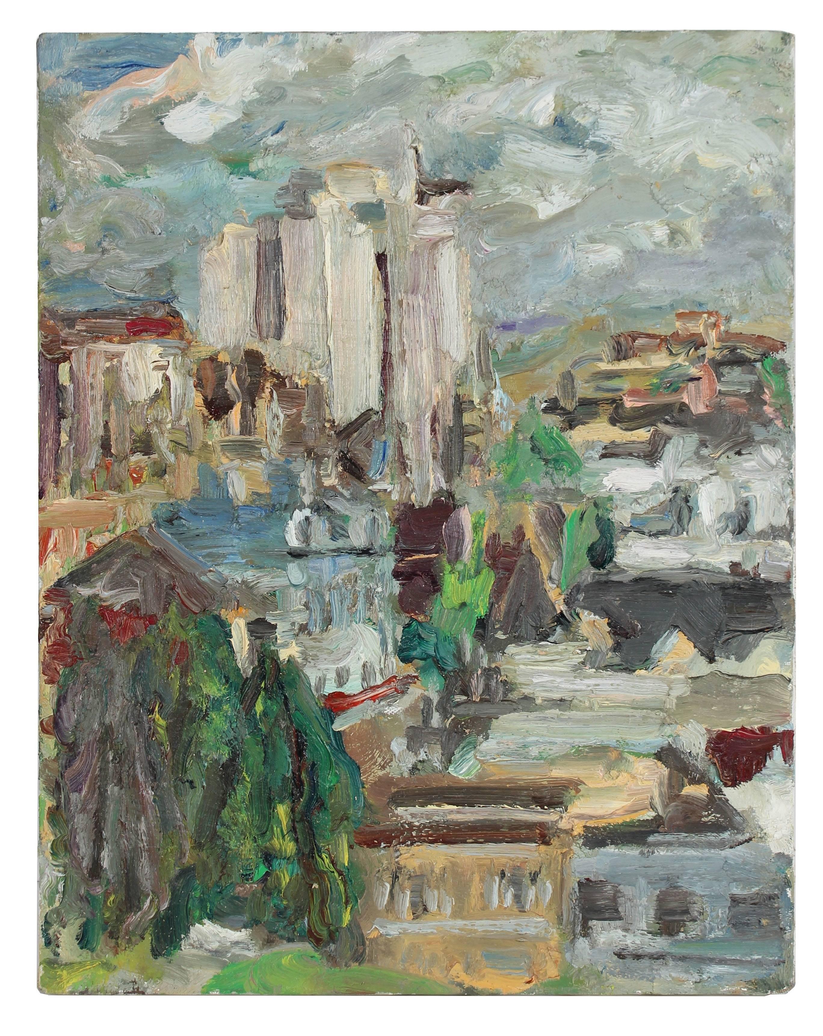 Jack Freeman Landscape Painting - San Francisco Skyline, Oil Painting, 1992