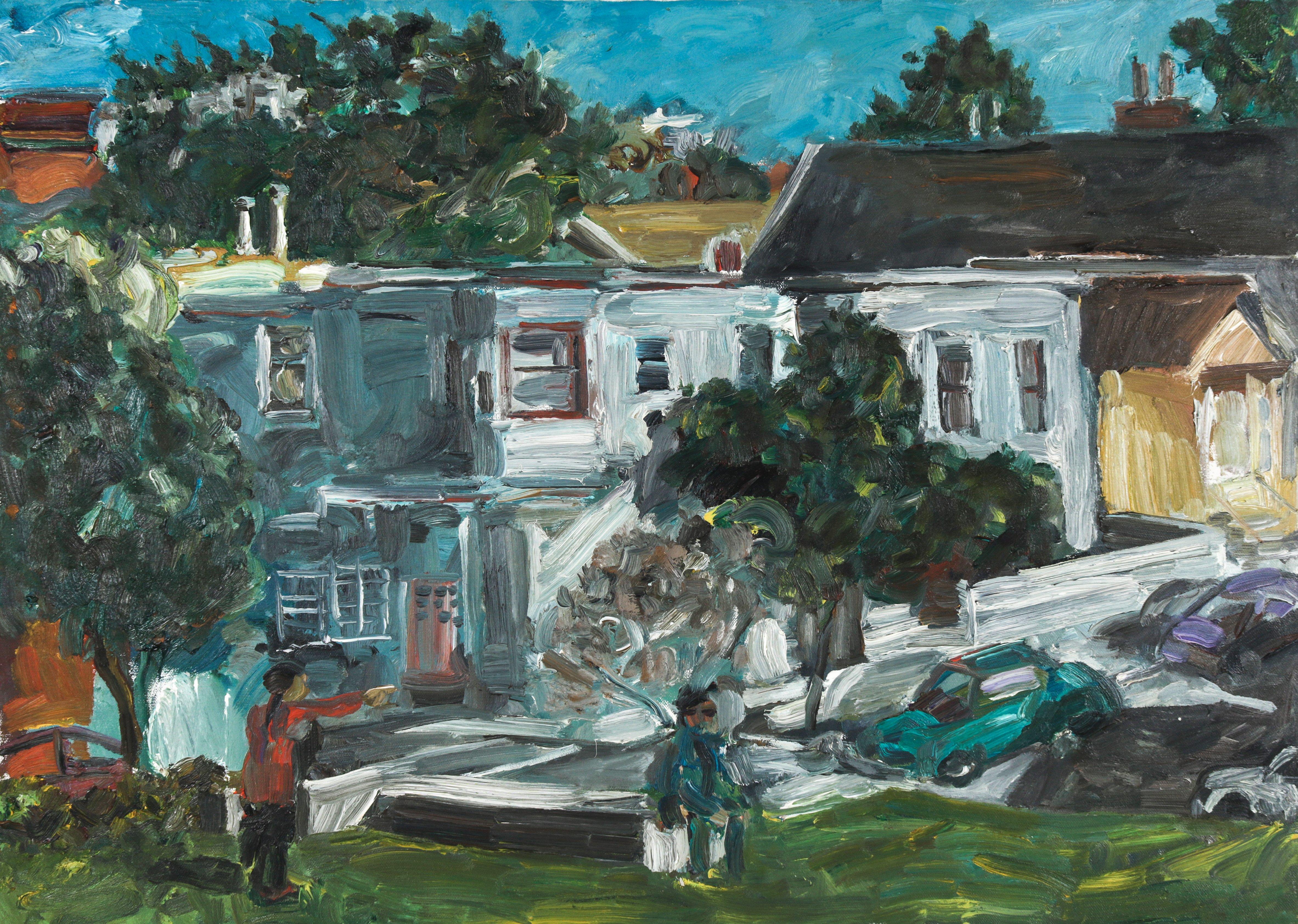 Jack Freeman Landscape Painting - San Francisco Victorian Homes 1999 Oil Painting