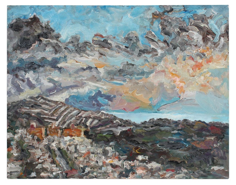 Jack Freeman "Storm" Bay Area Hillside Cityscape Oil Painting, 2003