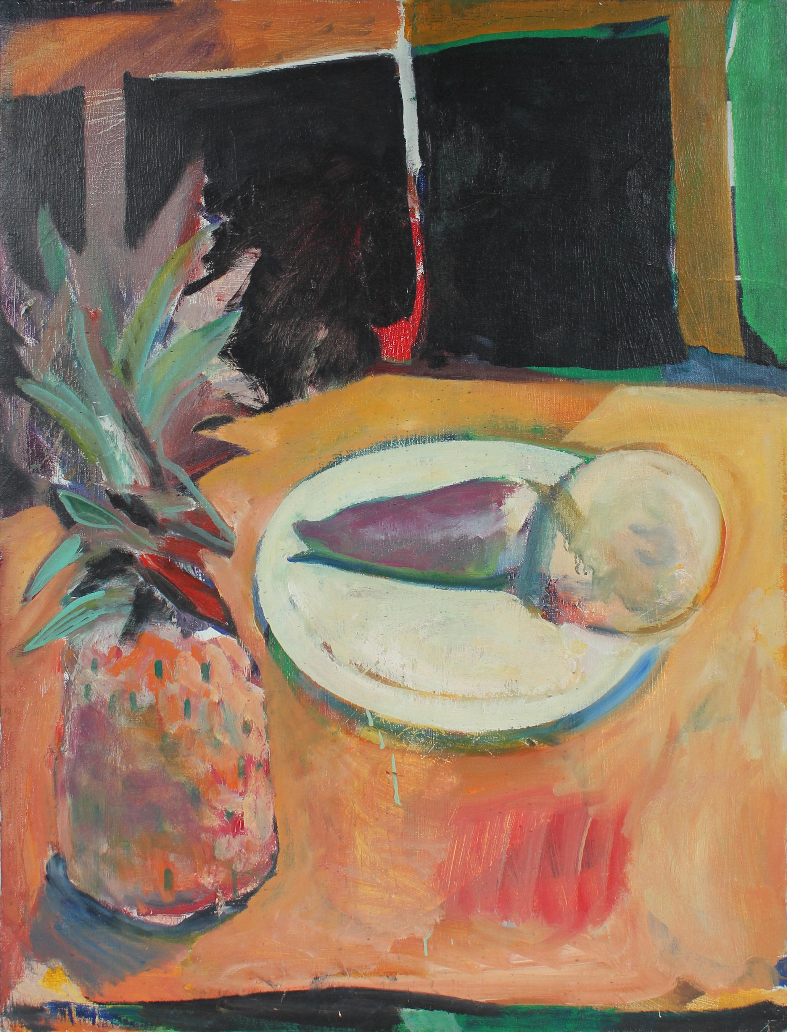 Jack Freeman Still-Life Painting - "Turnip" Still Life with Pineapple, Oil Painting, 1973