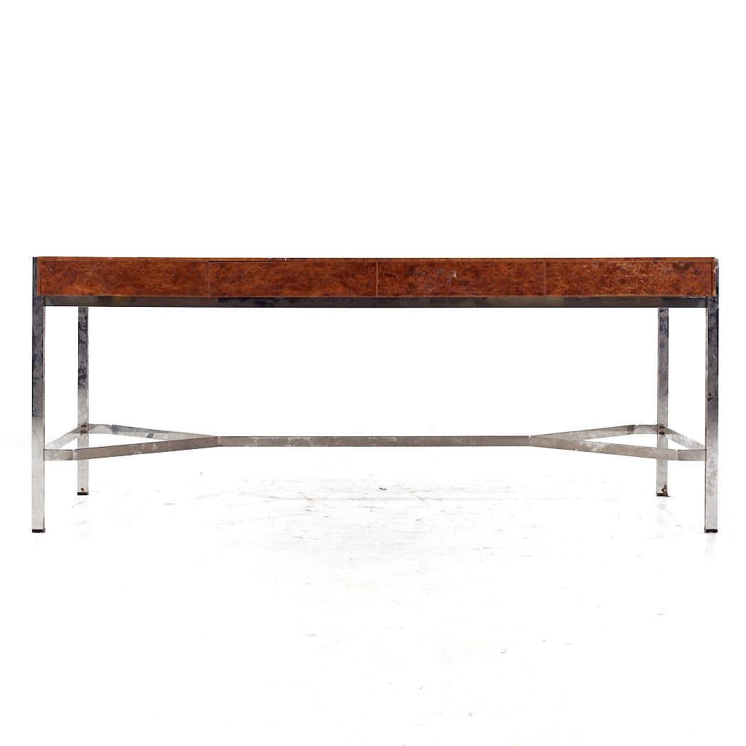 Jack Freiden for Pace Mid Century Burlwood and Chrome Desk

This desk measures: 72 wide x 34 deep x 29 high, with a chair clearance of 25 inches

All pieces of furniture can be had in what we call restored vintage condition. That means the piece is