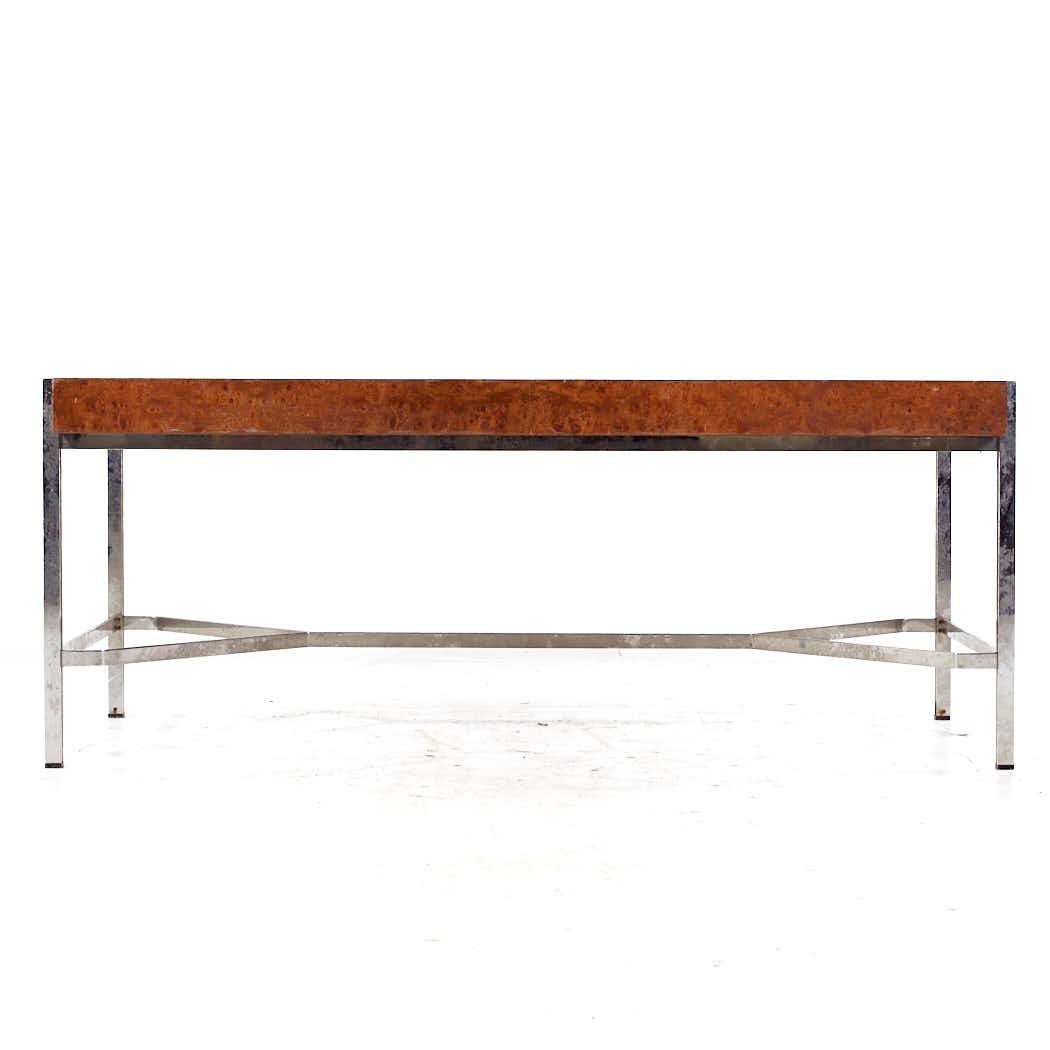 Jack Freiden for Pace Mid Century Burlwood and Chrome Desk In Good Condition For Sale In Countryside, IL