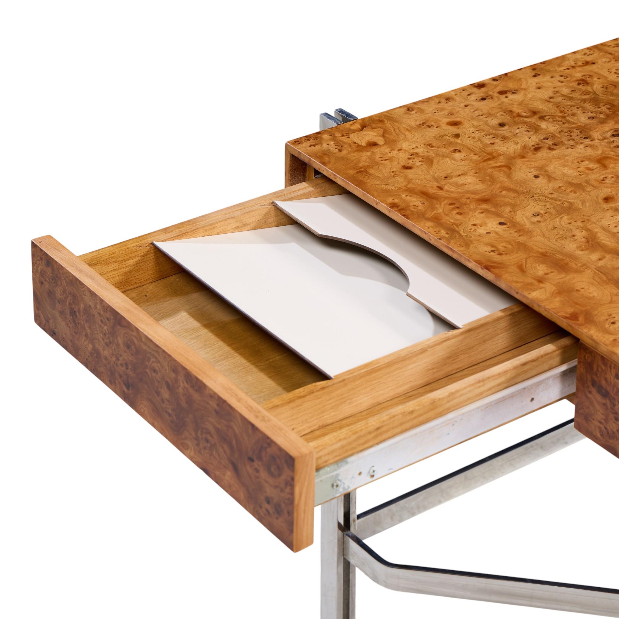 Jack Freiden für Pace Mid Century Wurzelholz und Chrom Schreibtisch im Angebot 1