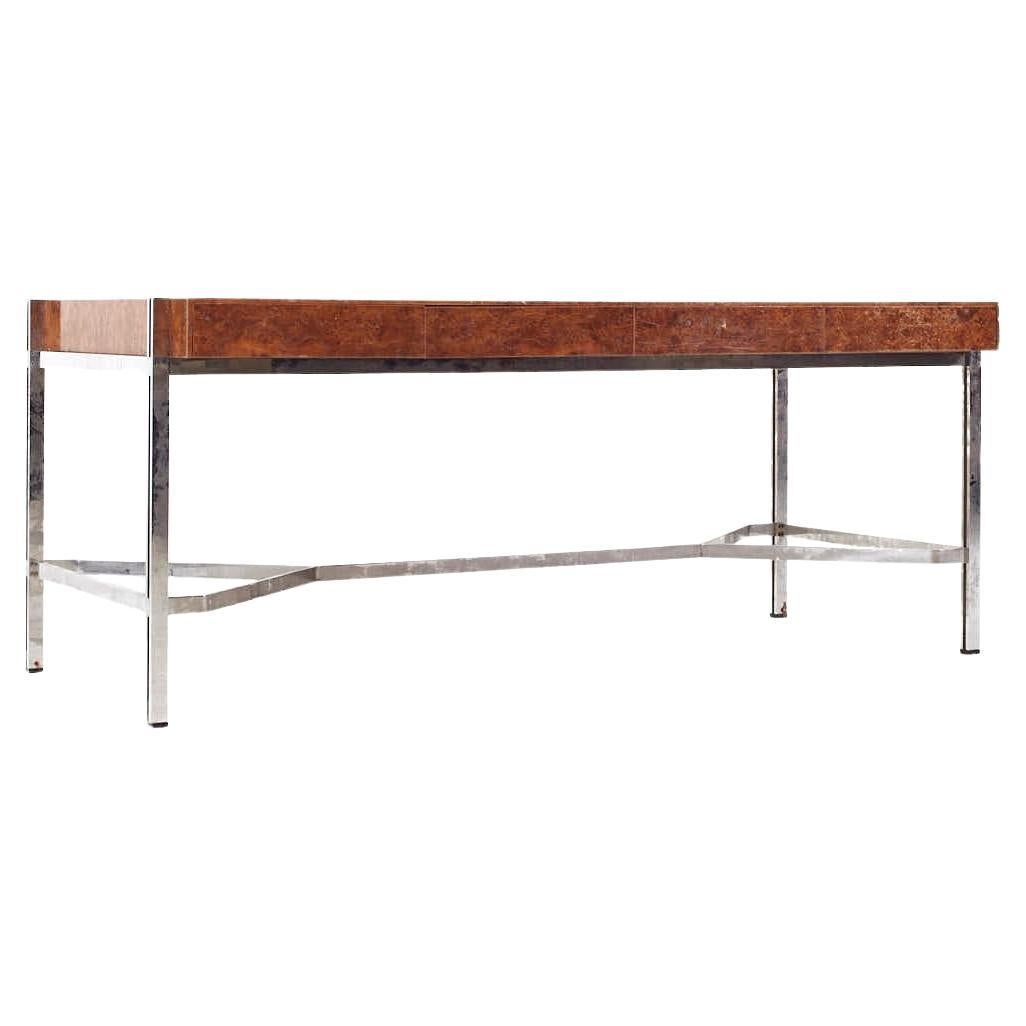 Jack Freiden for Pace Mid Century Burlwood and Chrome Desk For Sale