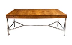 Jack Freidin for Pace Collection Chrome and Burl Veneer 4-Drawer Writing Desk