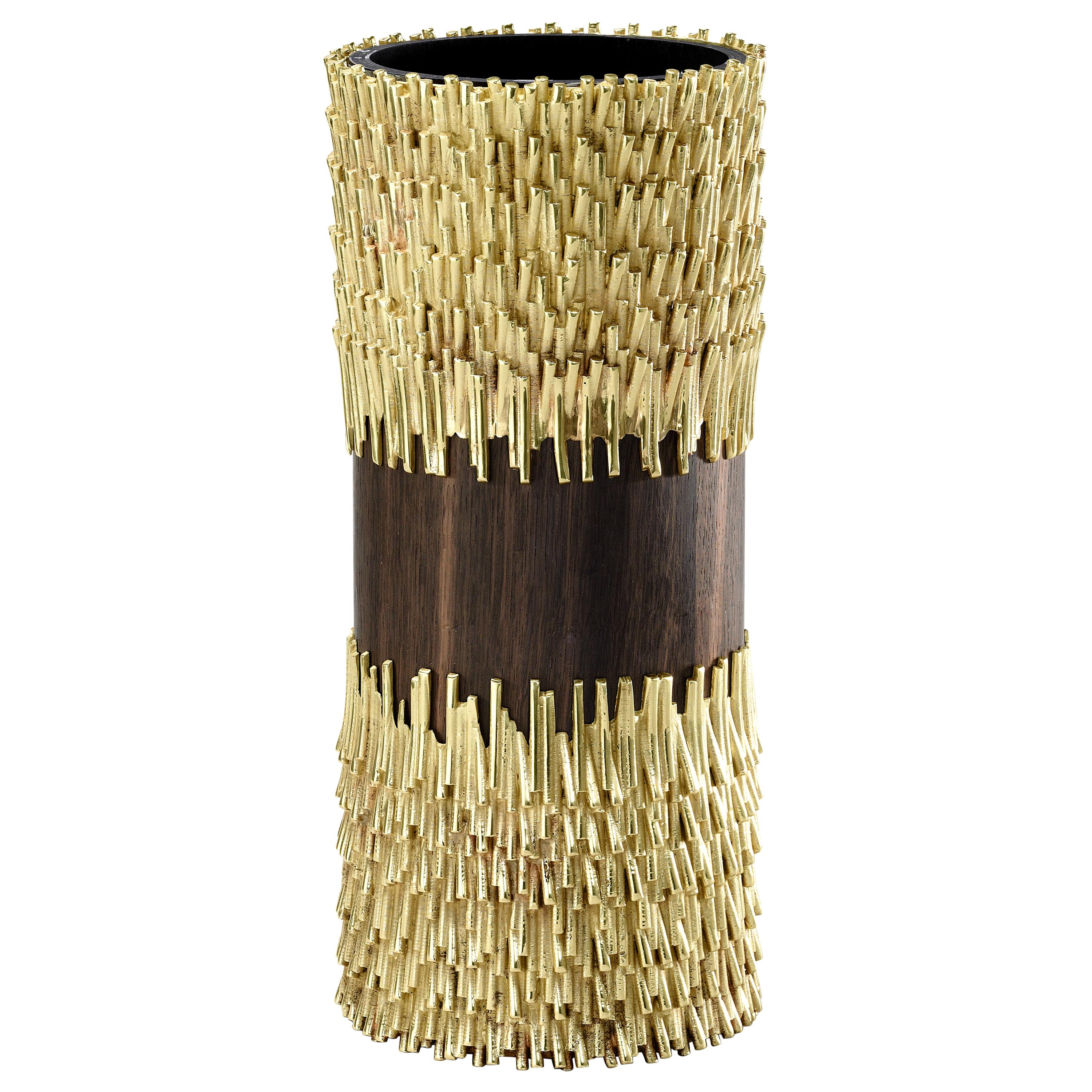 Jack Fruit Sculptural Vase in Polished Brass and Wood by Campana Brothers For Sale