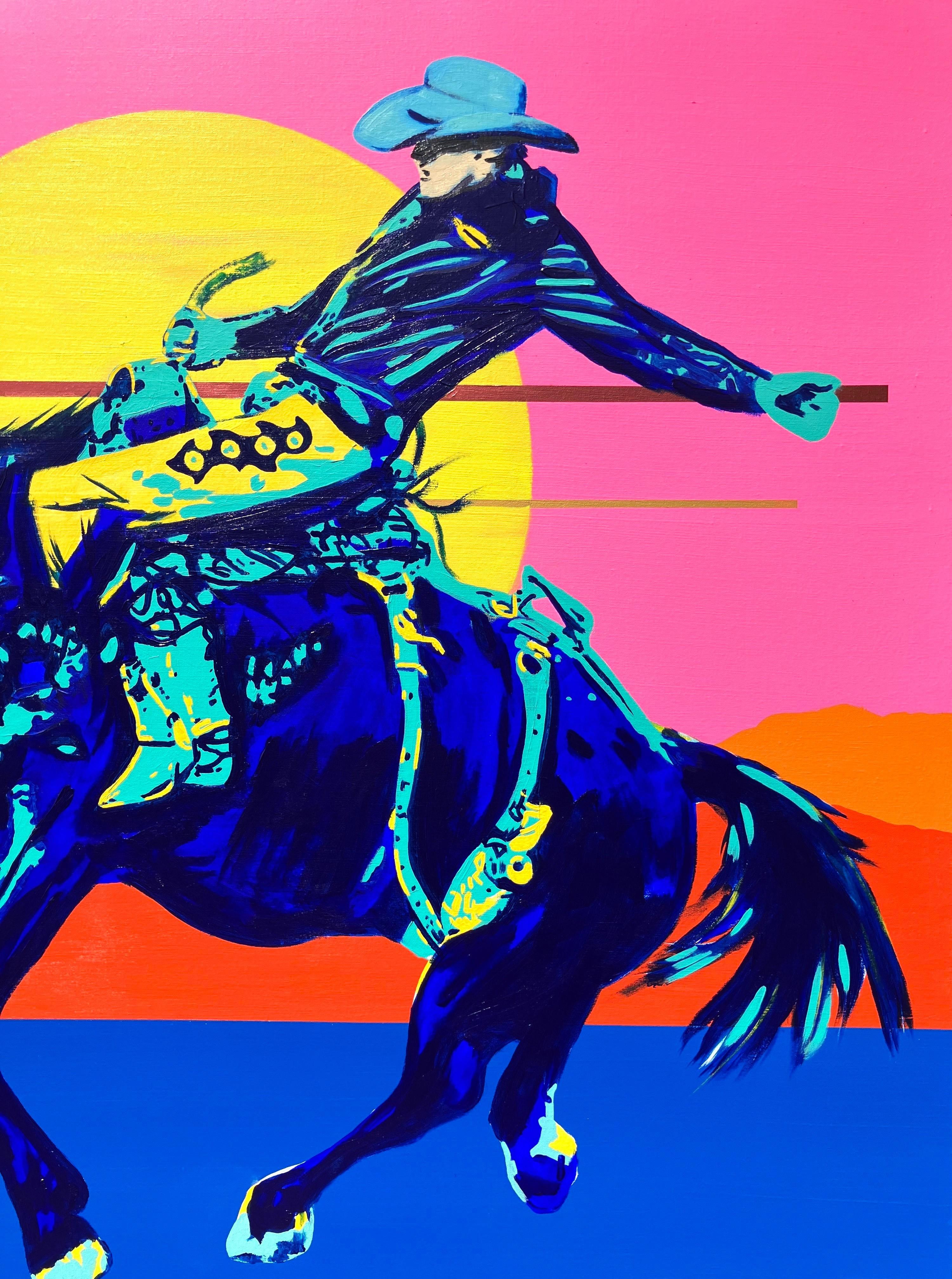 Ain't my First Rodeo /// Jack Graves Cowboy Westernpferd Stierreiten Scholder (Pink), Animal Painting, von Jack Graves III