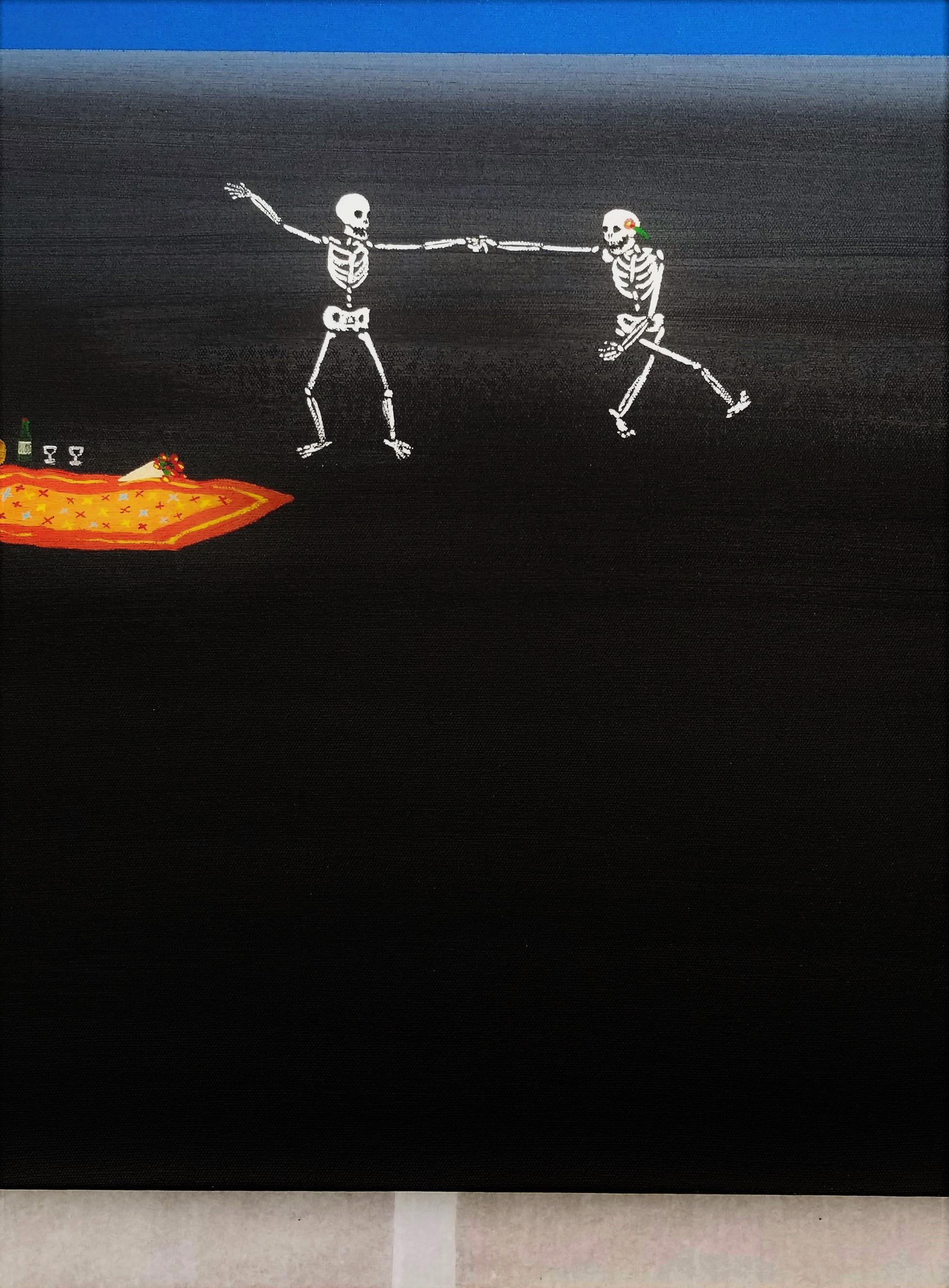 Anniversary /// Spooky Halloween Contemporary Skeleton Romantic Landscape Picnic For Sale 3