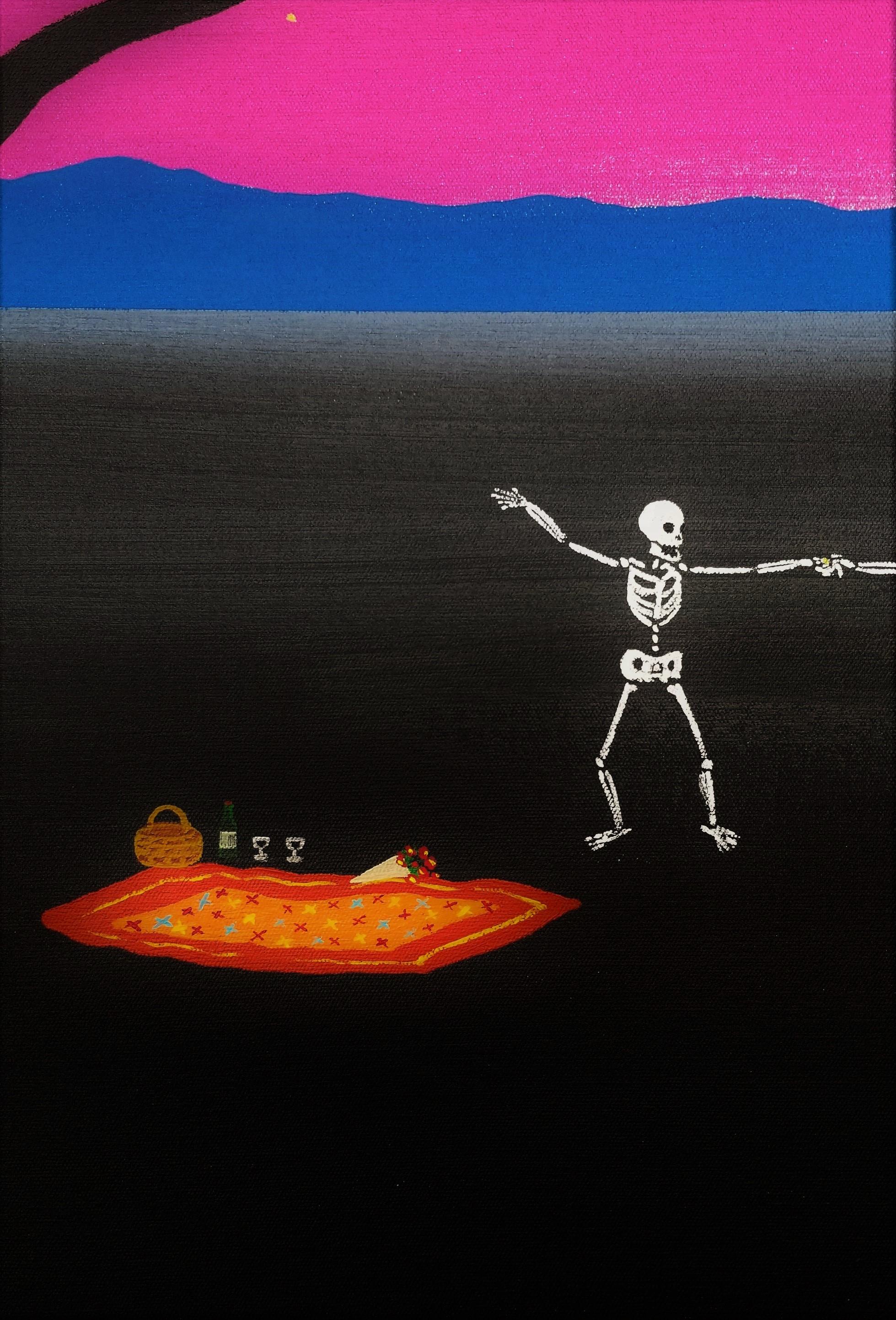 Anniversary /// Spooky Halloween Contemporary Skeleton Romantic Landscape Picnic For Sale 4