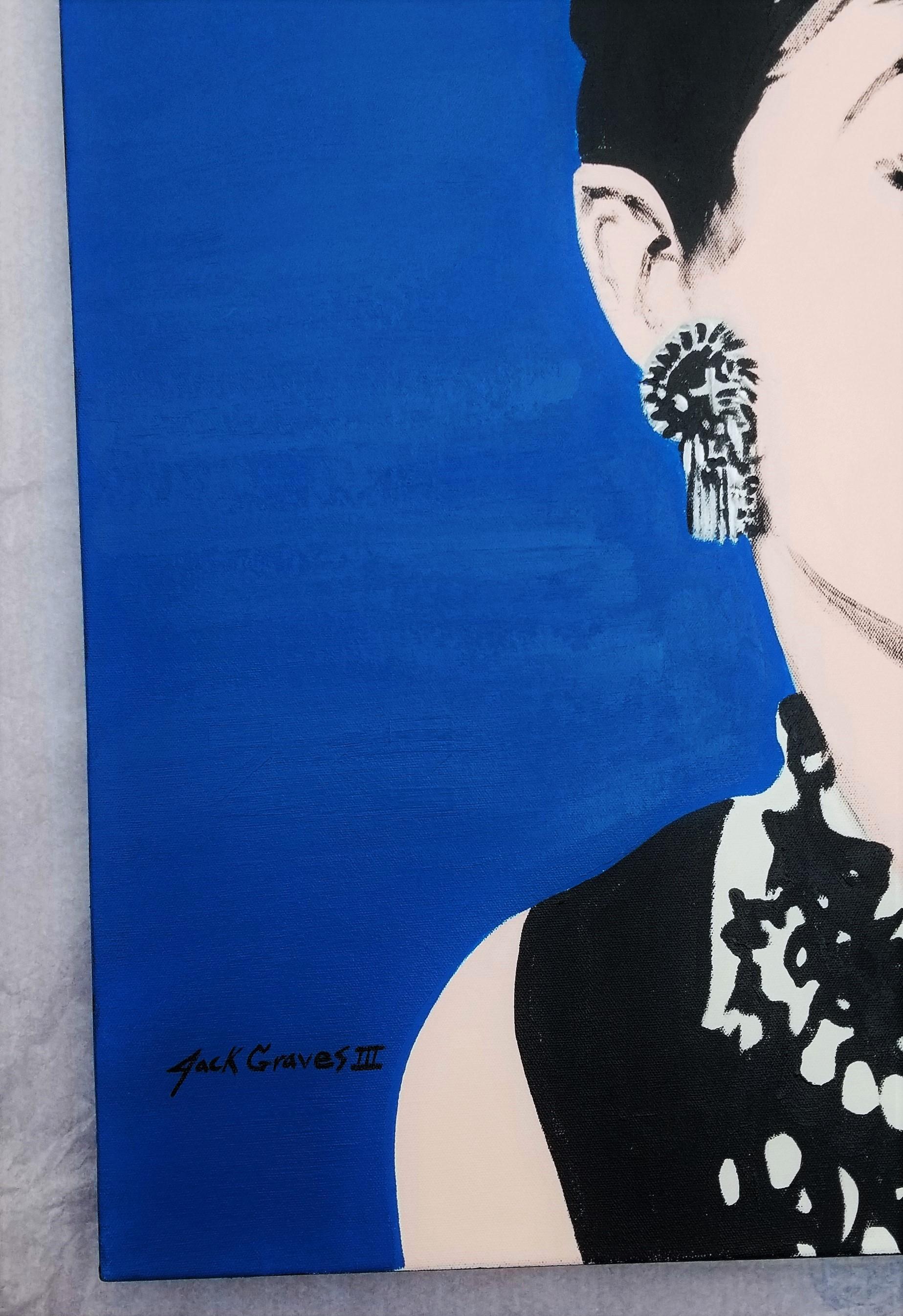 Audrey Hepburn Icone XIII /// Quadro di Street Pop Art Contemporaneo Blu - Painting di Jack Graves III