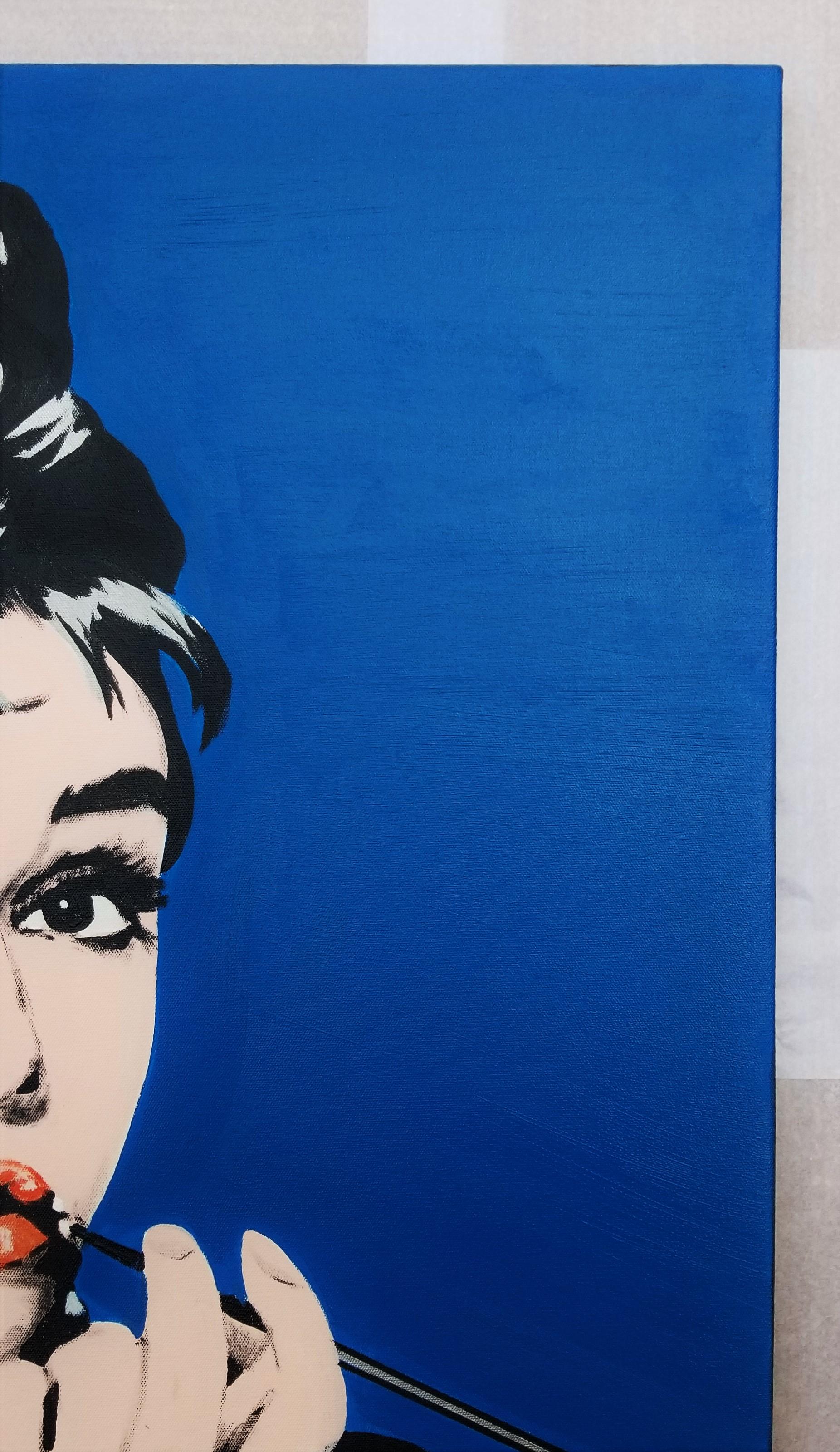 Audrey Hepburn Icone XIII /// Quadro di Street Pop Art Contemporaneo Blu 1