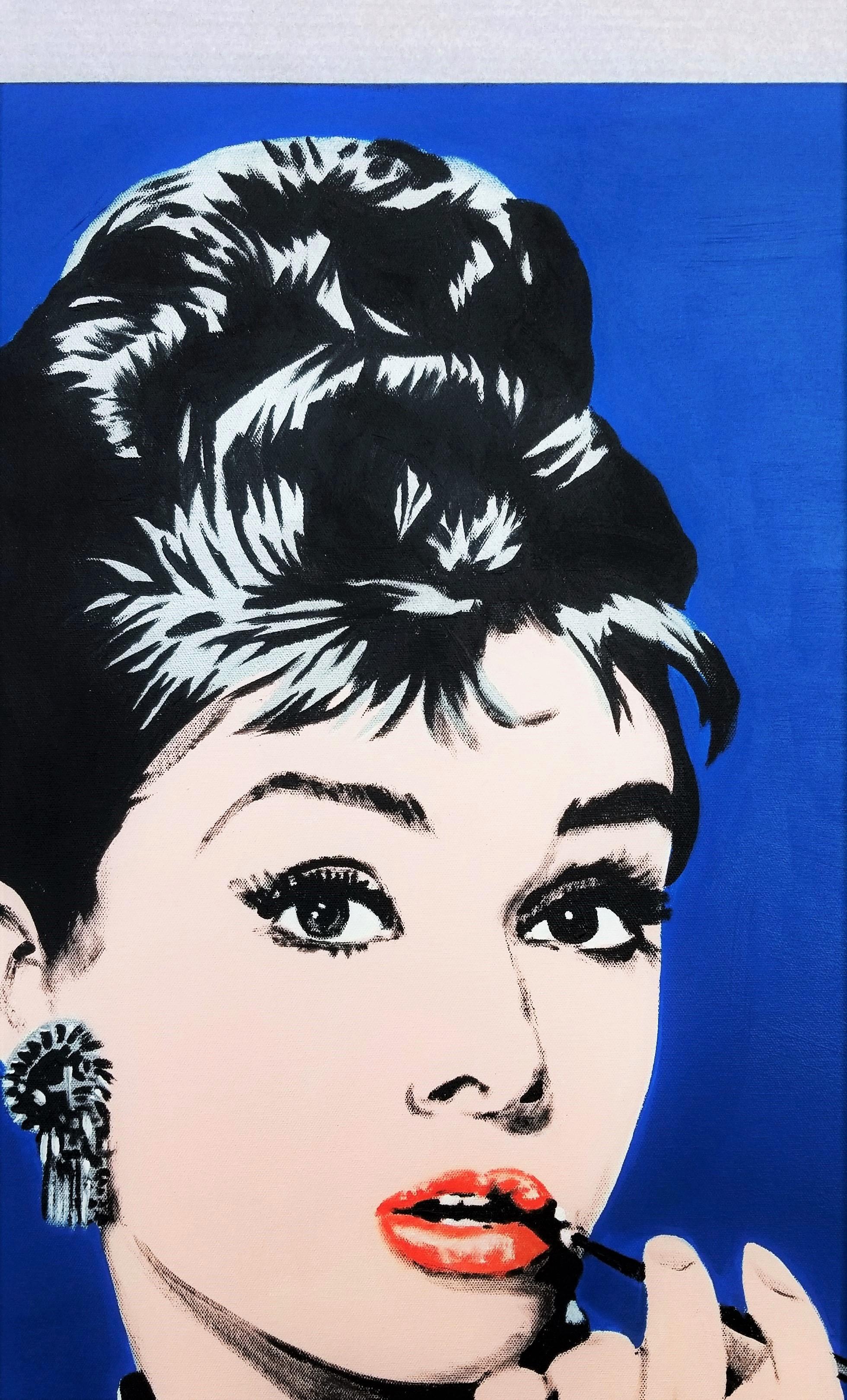 Audrey Hepburn Icone XIII /// Quadro di Street Pop Art Contemporaneo Blu 3