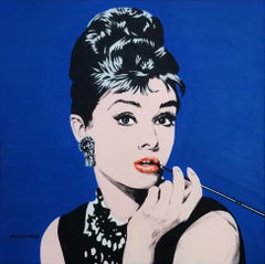 Audrey Hepburn Icone XIII /// Quadro di Street Pop Art Contemporaneo Blu