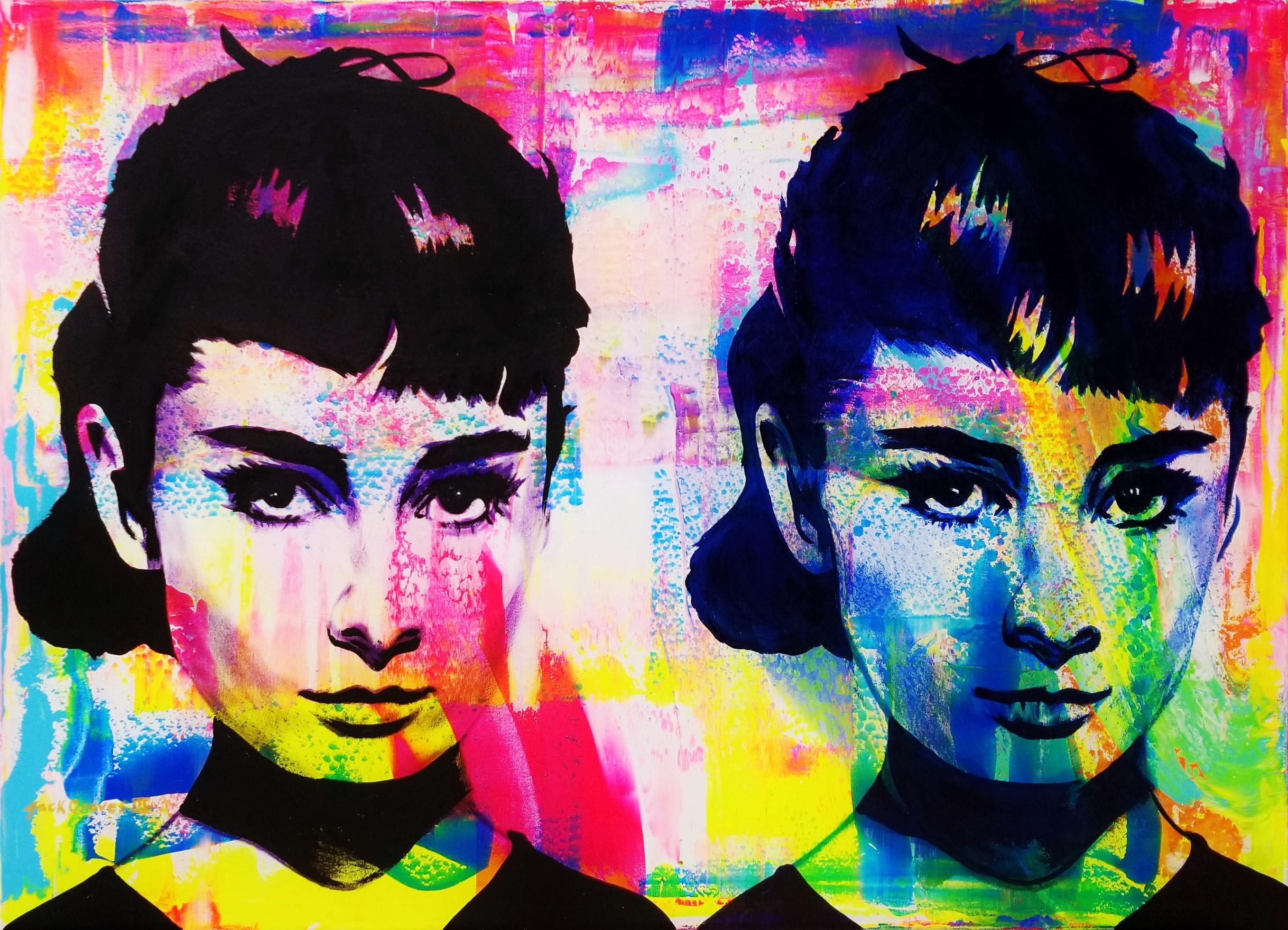 Jack Graves III Portrait Painting - Audrey Hepburn x2 Icon /// Contemporary Street Pop Art Painting Fashion Actress