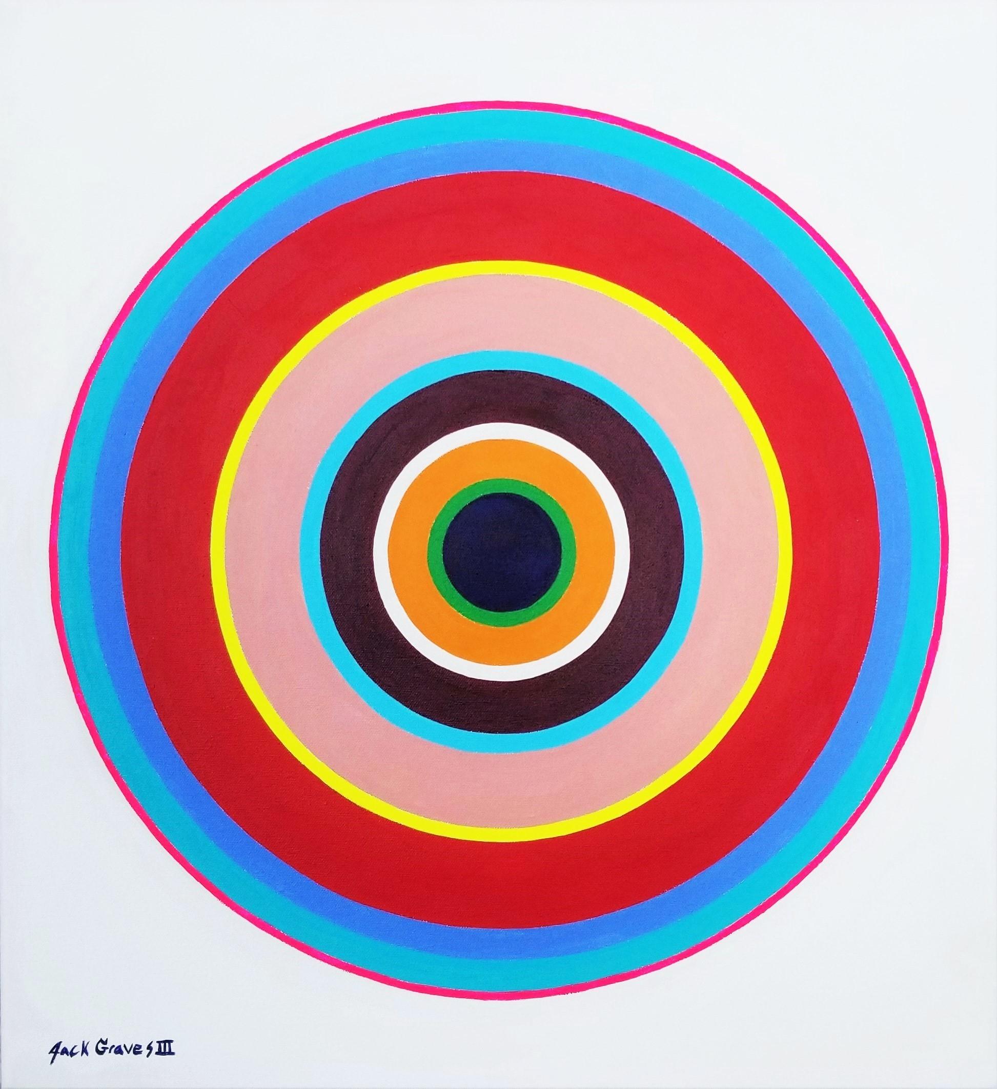 Abstract Painting di Jack Graves III - Aura IV /// Pittura contemporanea geometrica astratta con motivi di cerchi a strisce