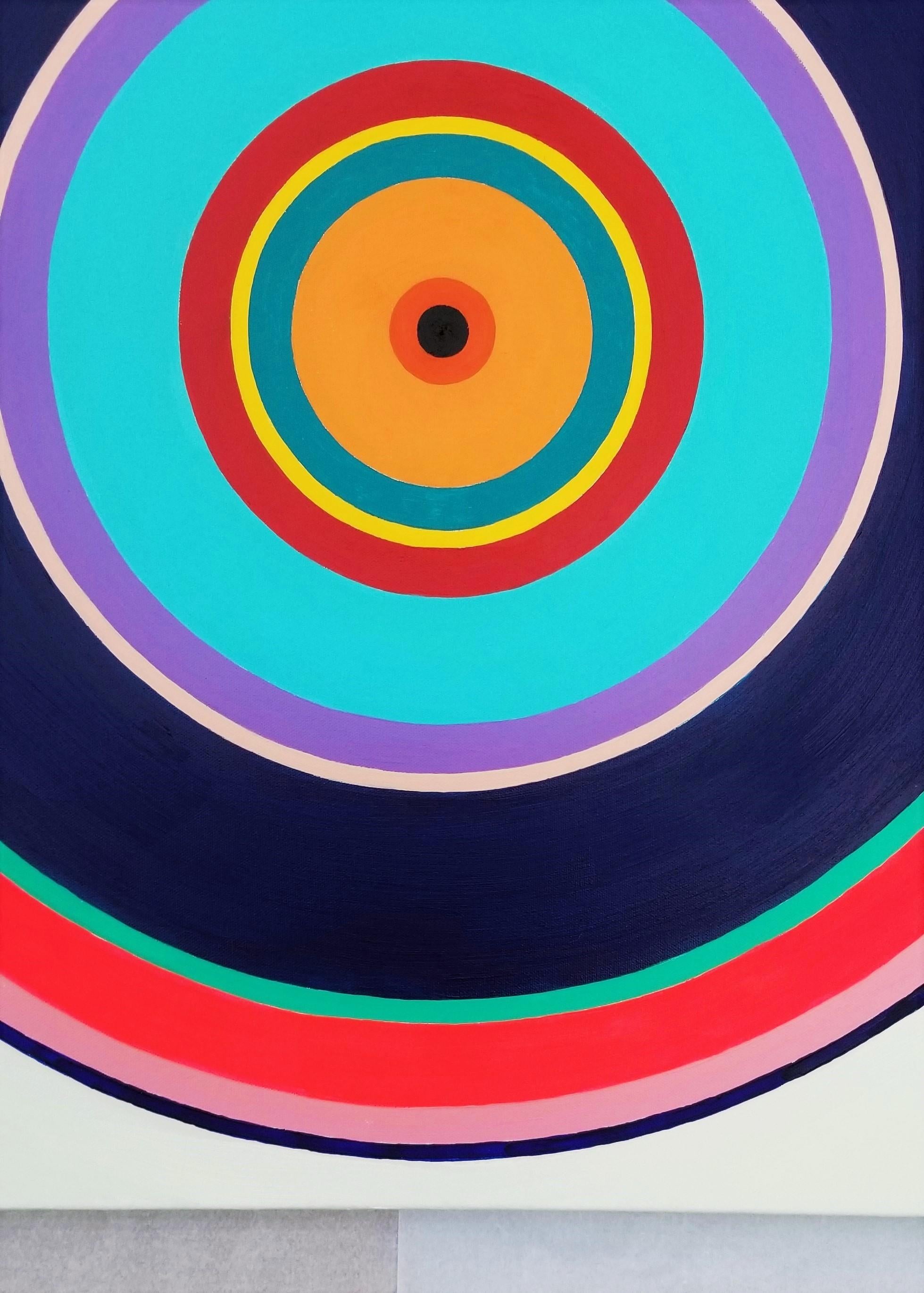 Aura V /// Contemporary Abstract Geometric Circles Colorful Art Striped Minimal en vente 3
