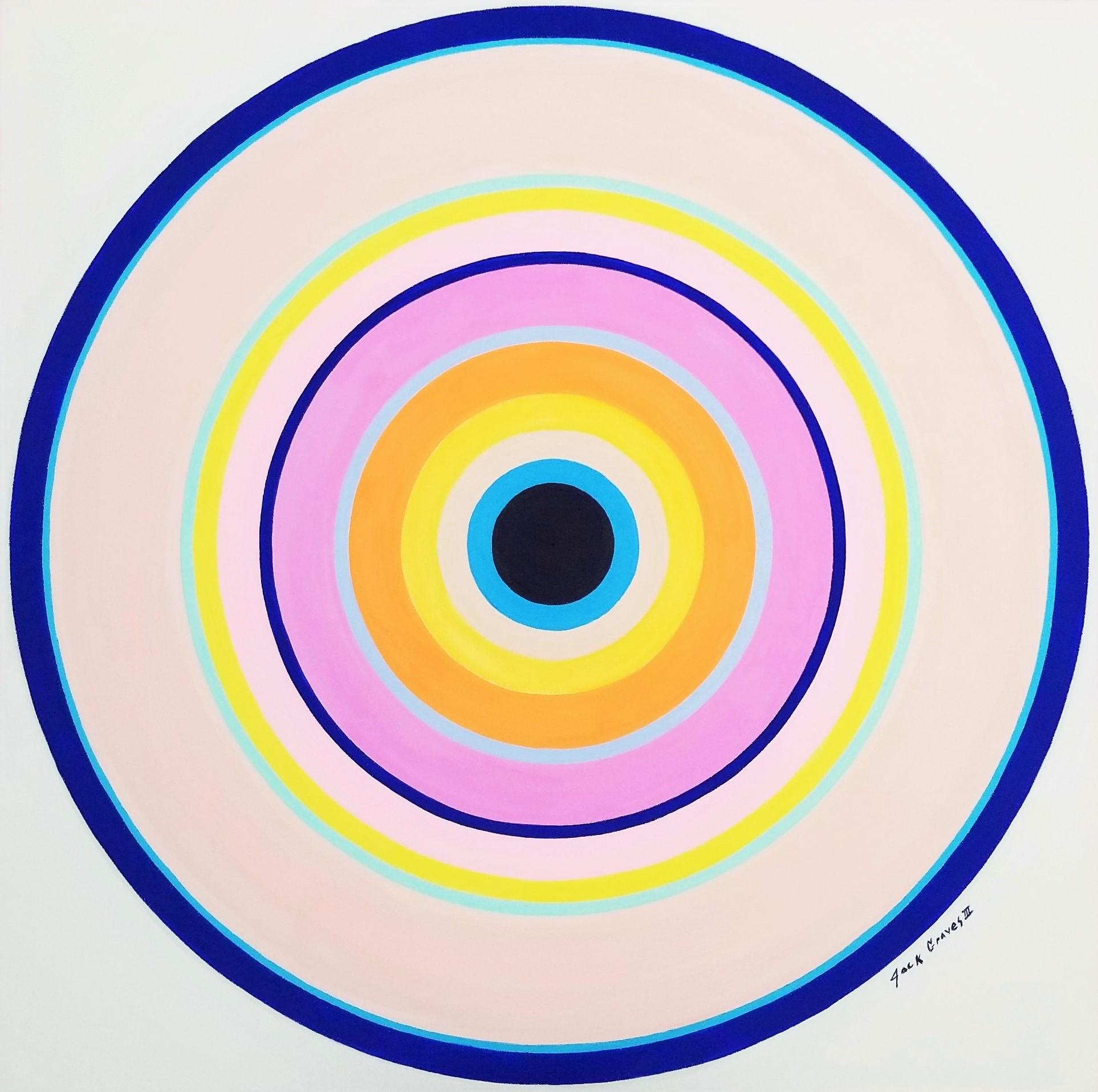 Abstract Painting di Jack Graves III - Aura VI /// Pittura contemporanea astratta geometrica con cerchi in campo colorato