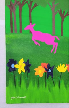 Black Cat in Wonder /// Contemporary Landscape Countryside Cat Deer Painting