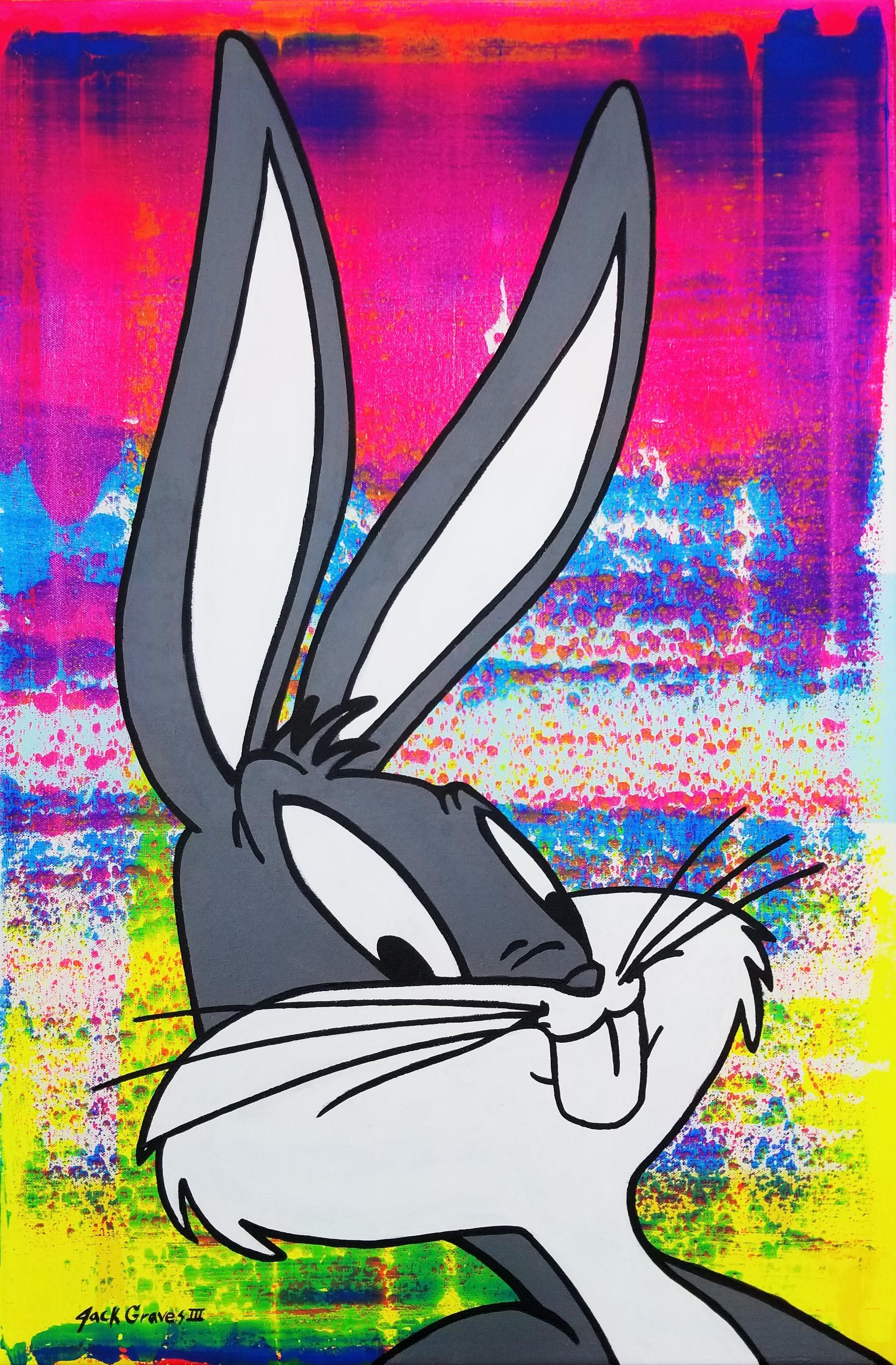 Animal Painting Jack Graves III - Icone Bugs Bunny /// Peinture Pop Art de rue contemporaine Portrait Lapin Disney