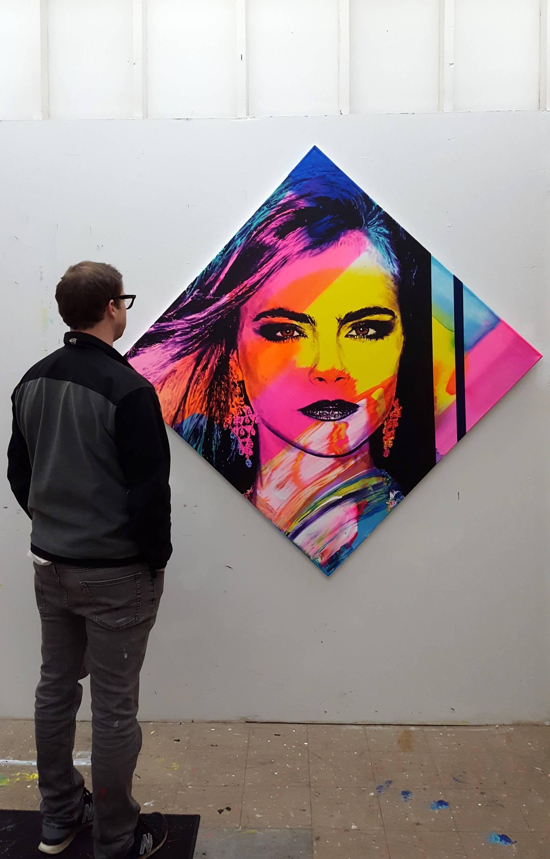 Cara Delevingne Icon VII /// Contemporary Street Pop Art Fashion Model Actress  - Painting by Jack Graves III