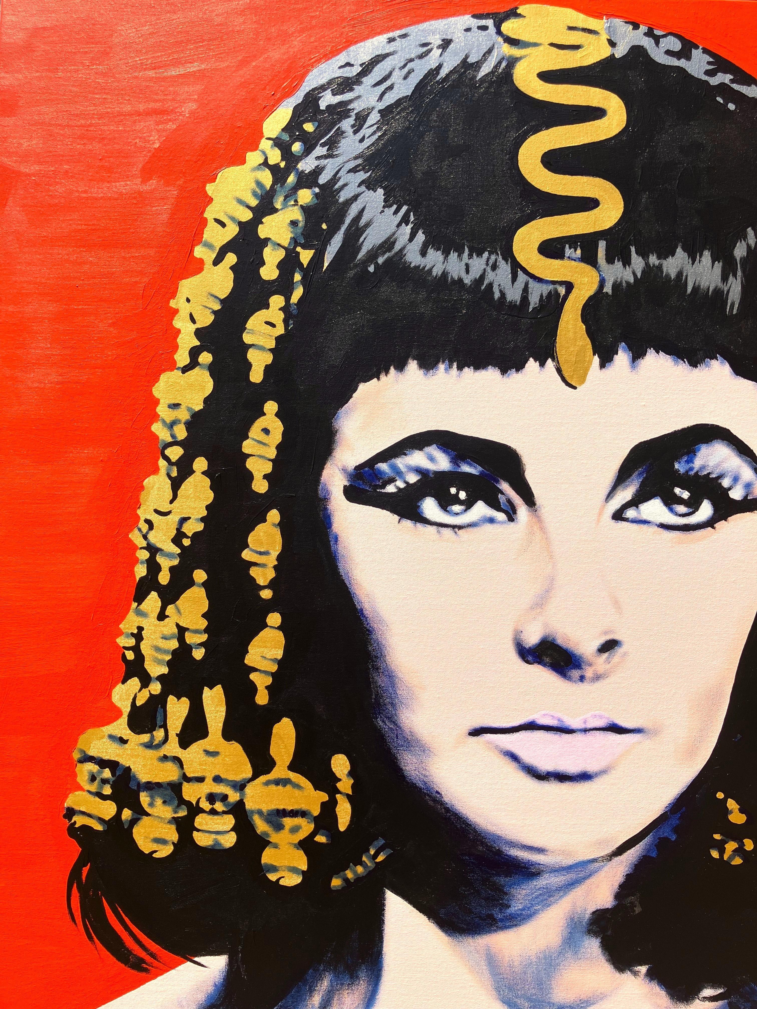 Cleopatra (Elizabeth Taylor) /// Jack Graves Contemporary Pop Art Painting Egypt - Red Portrait Painting by Jack Graves III