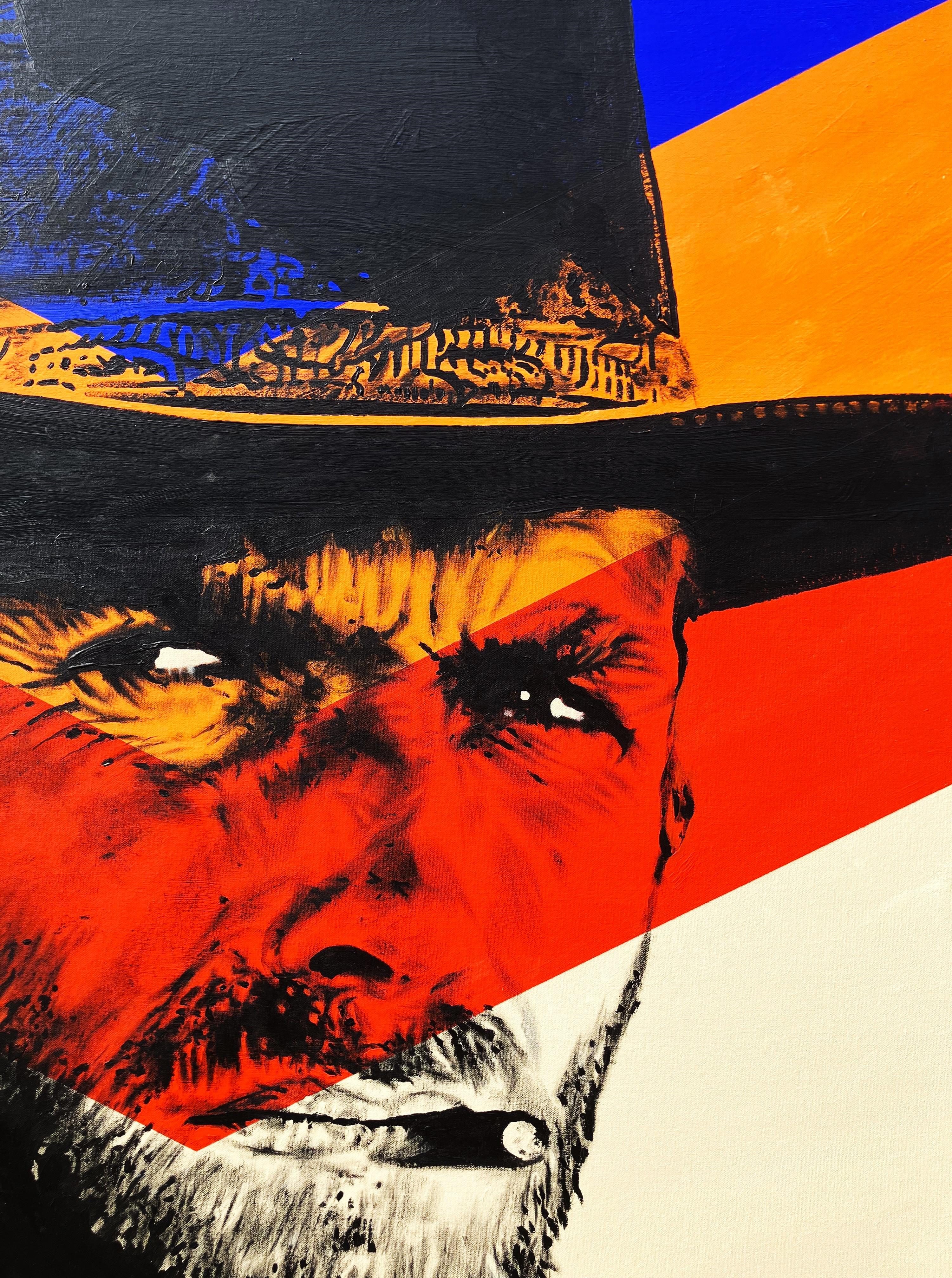 Clint Eastwood IV (Blondie) /// Contemporary Street Pop Art Good Bad Ugly Paint - Portrait Painting Arancia di Jack Graves III