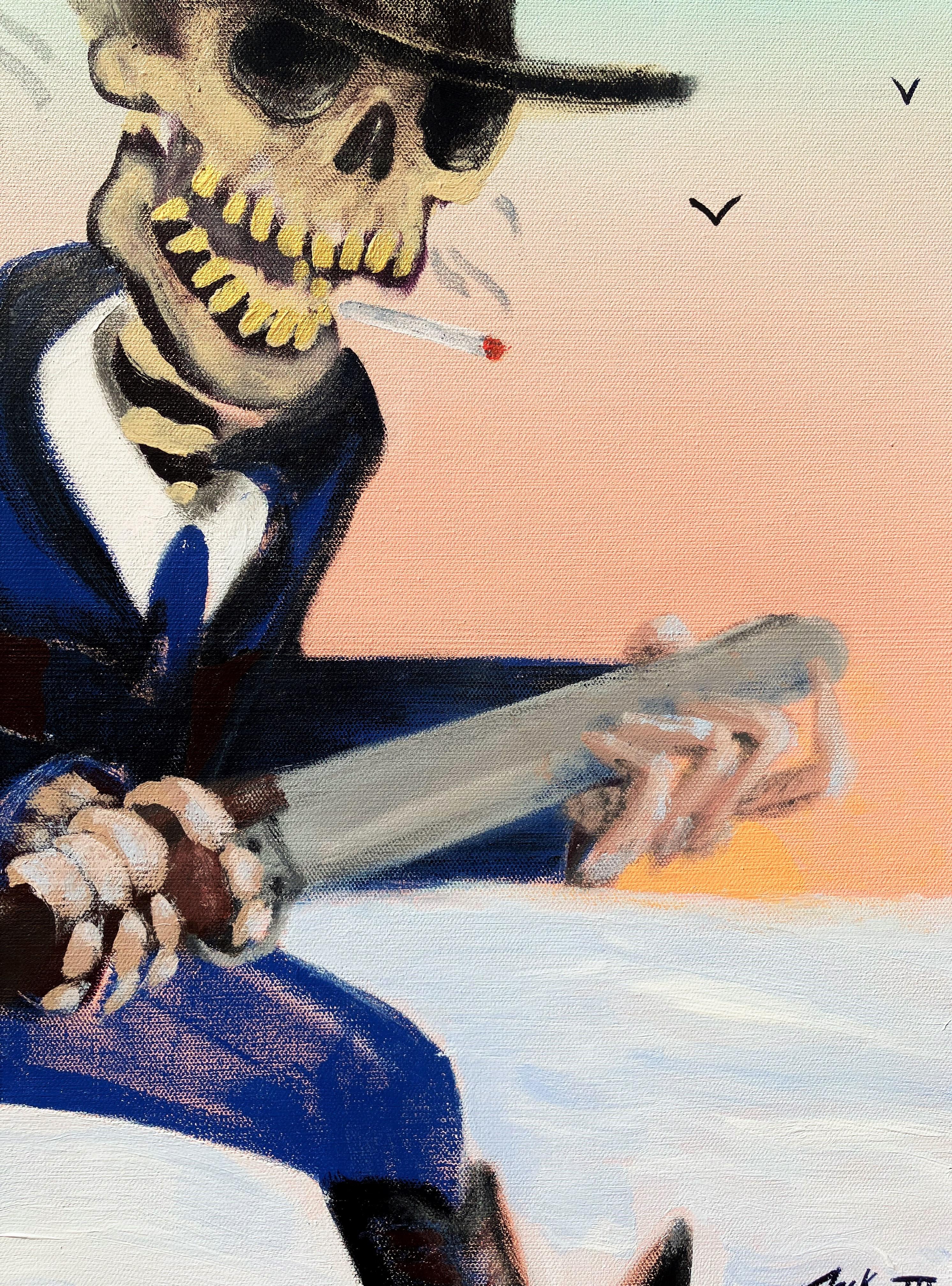 Cowboy - La morte è sempre sveglia /// Vecchio selvaggio West Western Figurativo Uomo scheletro - Painting di Jack Graves III