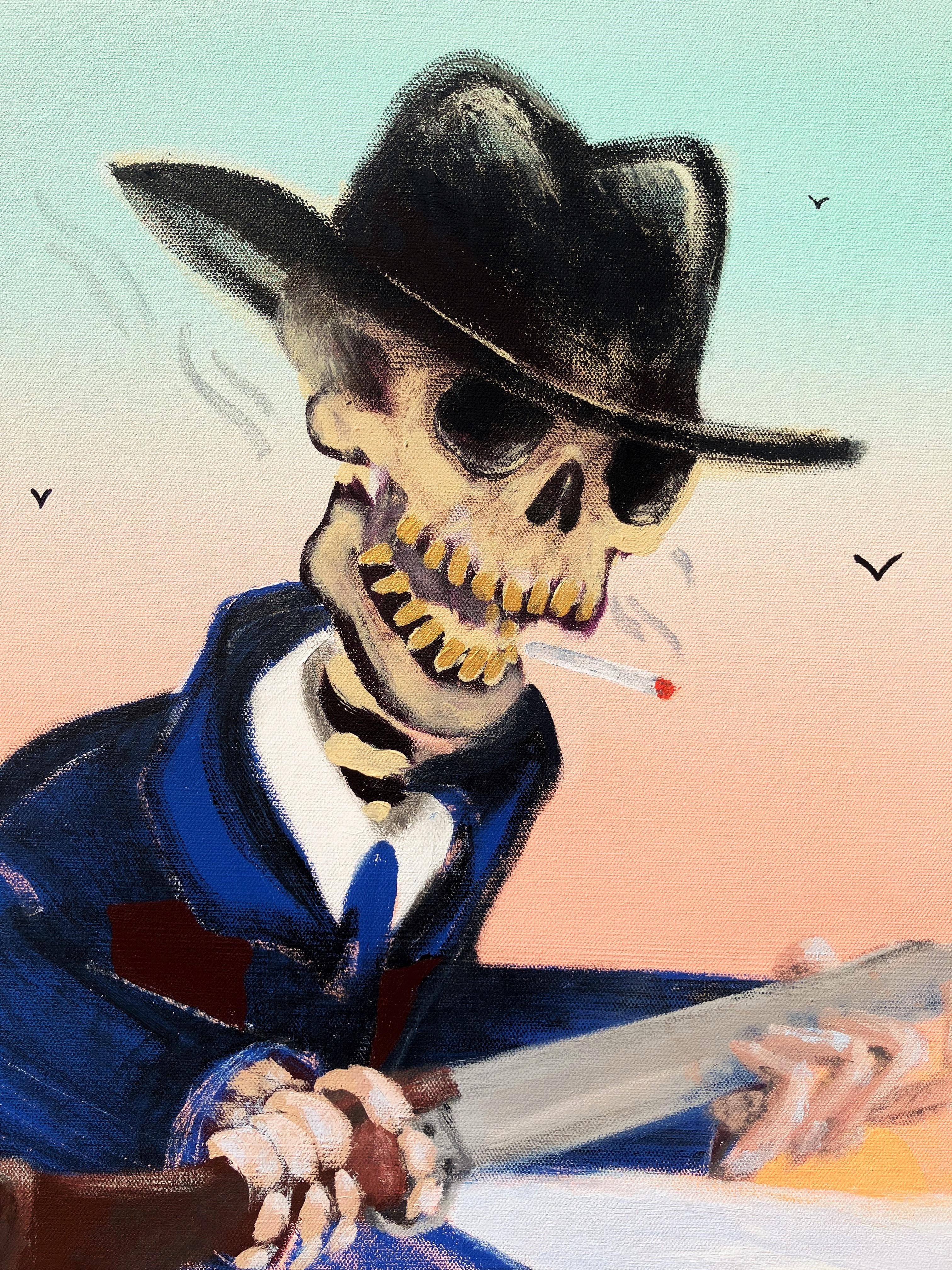 Cowboy - La morte è sempre sveglia /// Vecchio selvaggio West Western Figurativo Uomo scheletro - Painting Contemporaneo di Jack Graves III