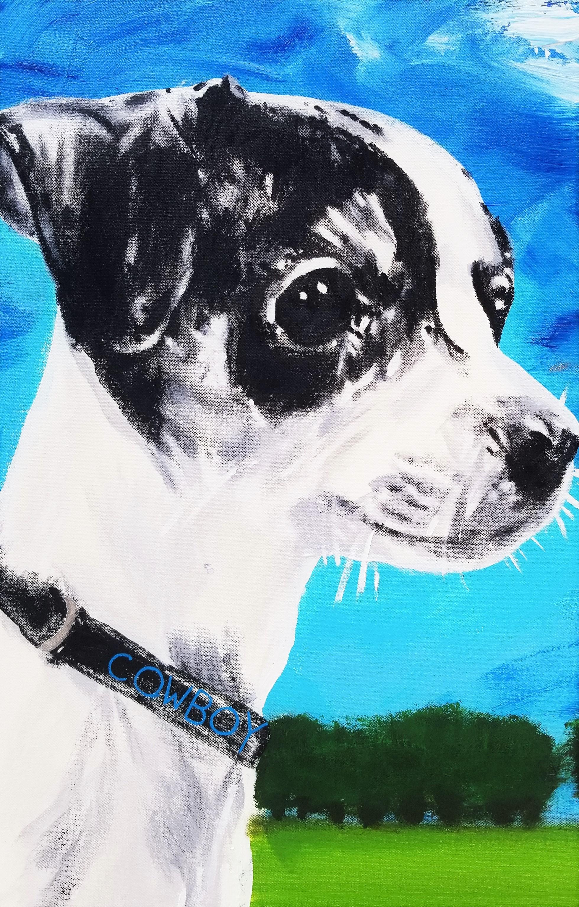 Cowboy /// Jack Russell Rat Terrier Chien Animal Paysage Portrait Figuratif Art en vente 4