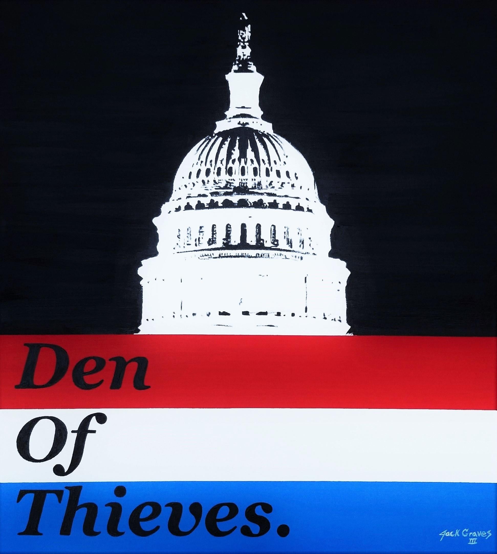 Landscape Painting Jack Graves III - Den of Thieves /// Texte contemporain Peinture politique Washington D.C. Capitole