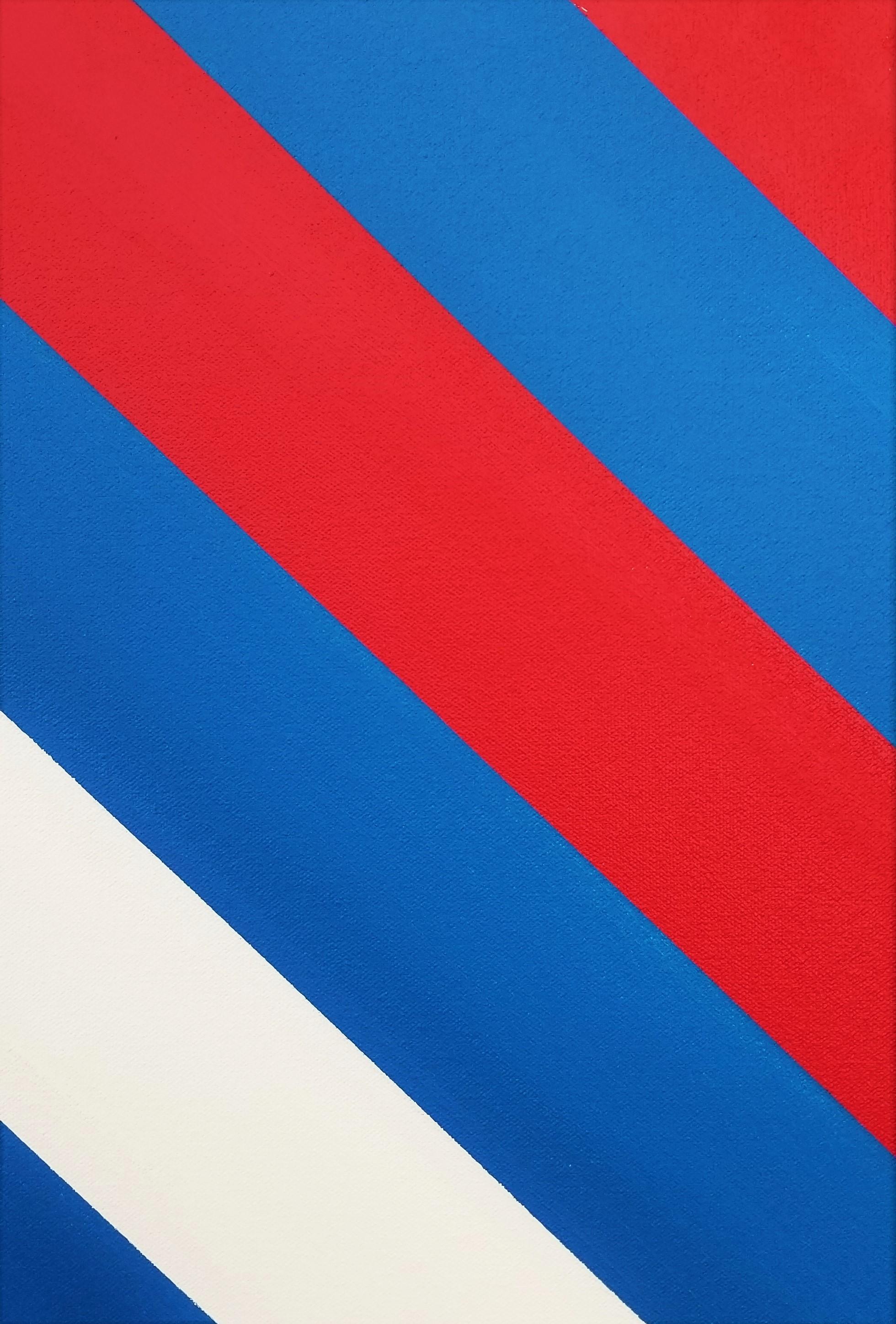 Diamond XLV /// Contemporary Abstract Geometric Striped Blue Red White Painting For Sale 8
