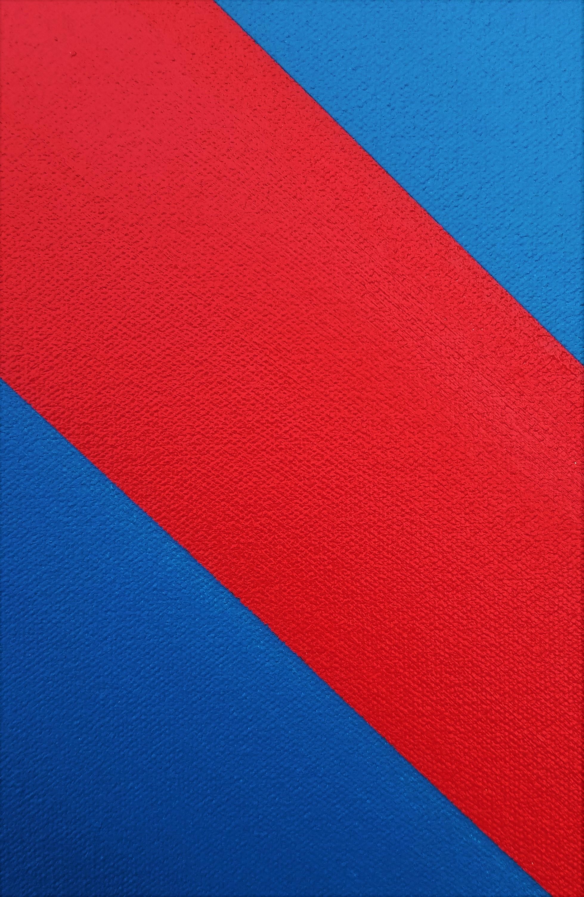Diamond XLV /// Contemporary Abstract Geometric Striped Blue Red White Painting For Sale 9