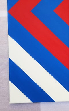 Diamond XLV /// Contemporary Abstract Geometric Striped Blue Red White Painting