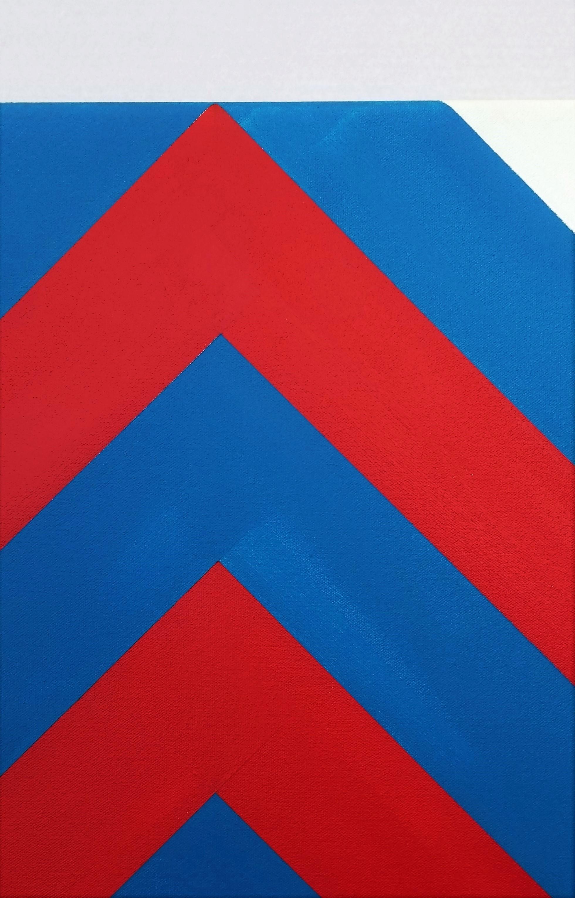 Diamond XLV /// Contemporary Abstract Geometric Striped Blue Red White Painting For Sale 4