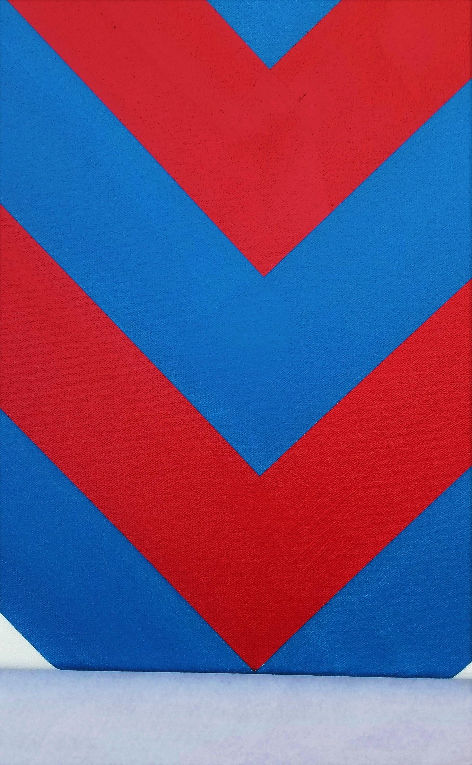 Diamond XLV /// Contemporary Abstract Geometric Striped Blue Red White Painting For Sale 5
