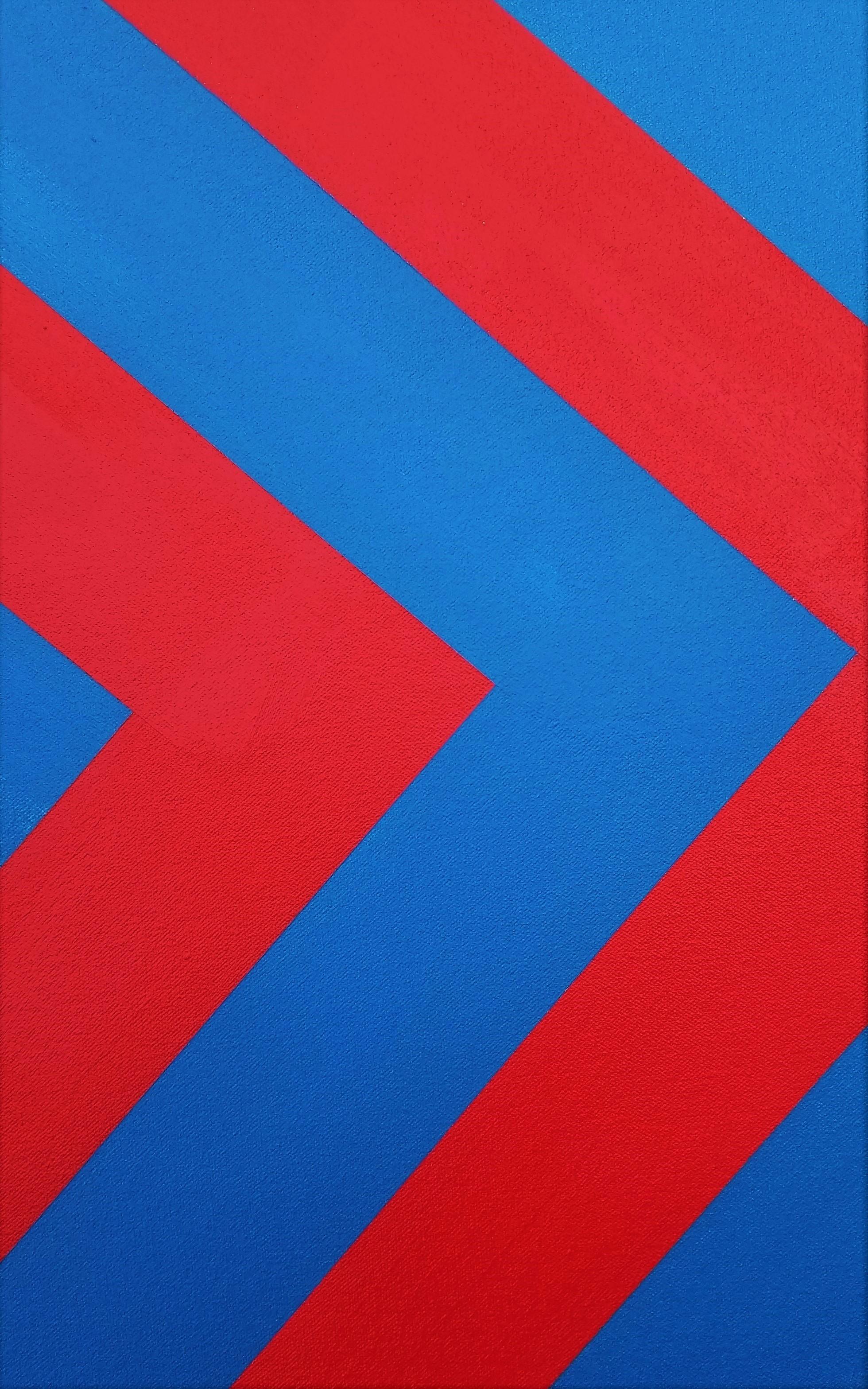 Diamond XLV /// Contemporary Abstract Geometric Striped Blue Red White Painting For Sale 6