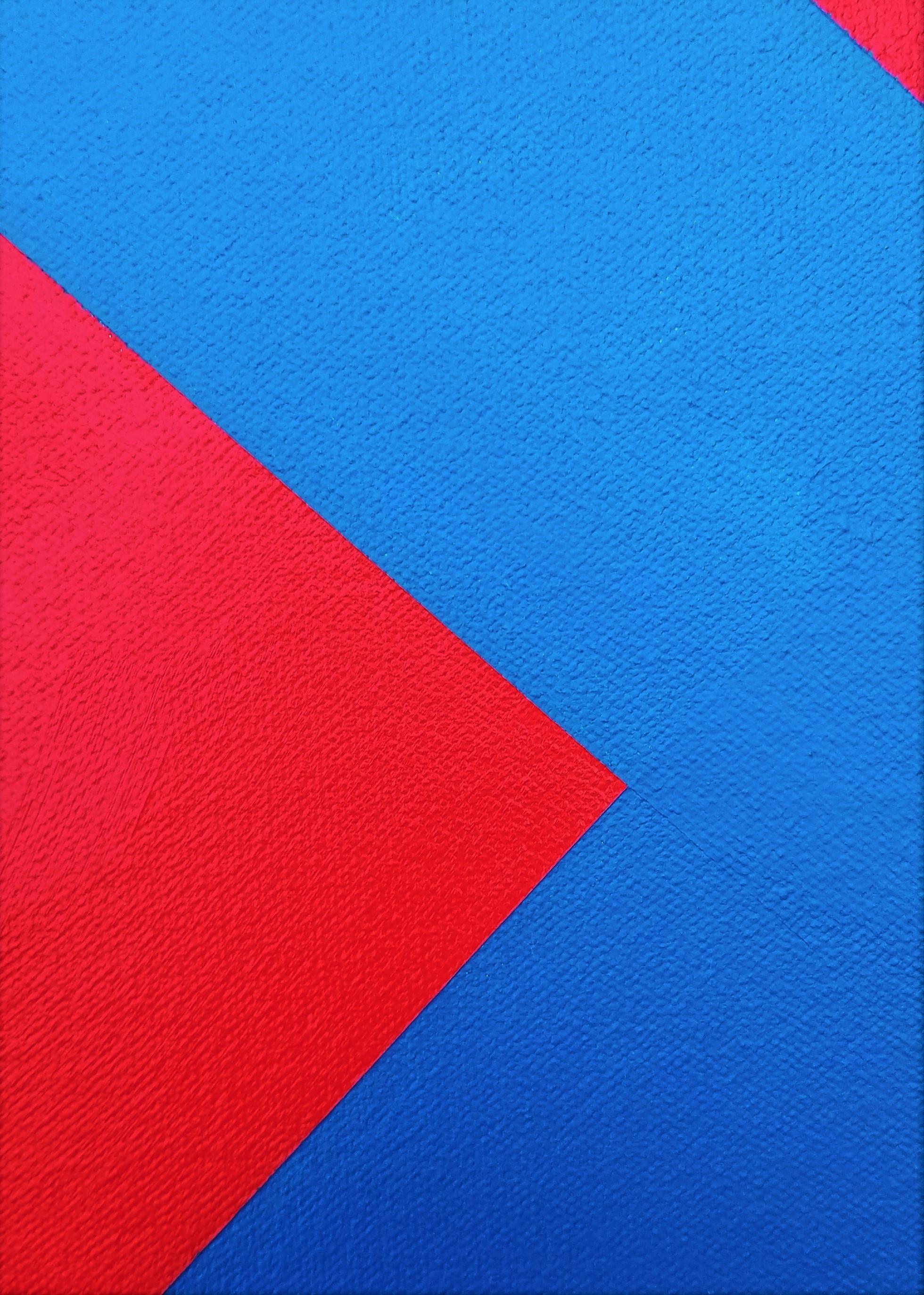 Diamond XLV /// Contemporary Abstract Geometric Striped Blue Red White Painting For Sale 7