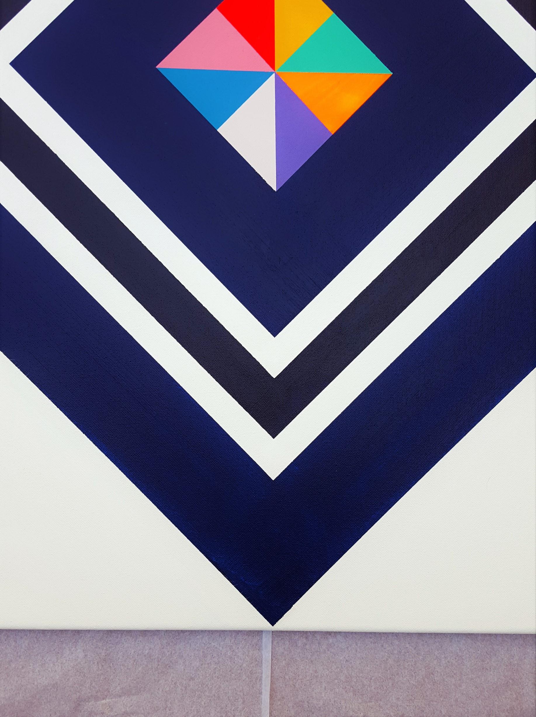 Diamante XXX /// Abstracto Contemporáneo Geométrico Rayado Colorido Pintura Arte en venta 2