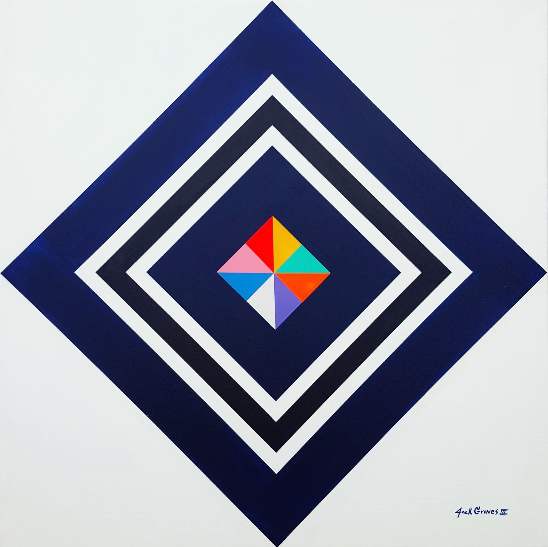 Diamond XXX /// Contemporary Abstract Geometric Striped Colorful Painting Art (peinture abstraite géométrique rayée colorée)