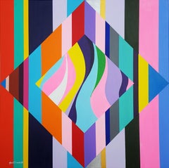 Diamond XXXV /// Contemporary Abstract Geometric Striped Pattern Colorful Art