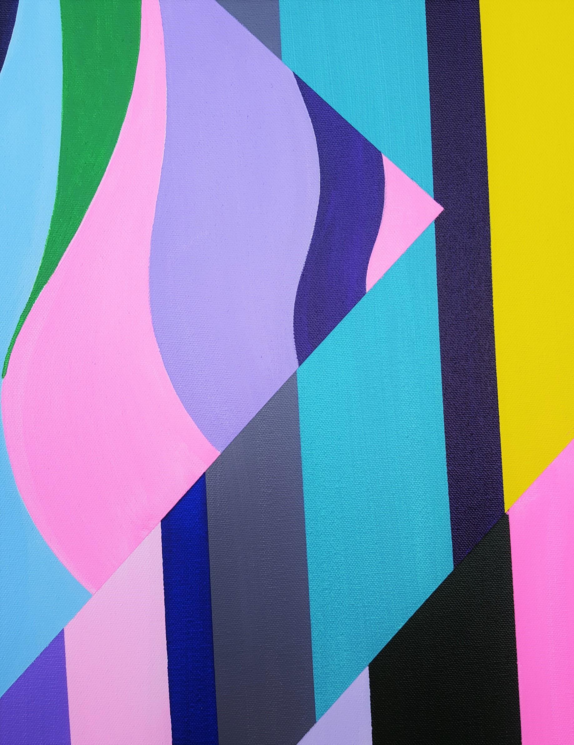 Diamante XXXV /// Arte contemporáneo abstracto geométrico de rayas de colores en venta 5