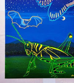 Abendessen in der Dämmerung /// Jack Graves: Surreales Landschaftsbild mit Eule, Fledermaus und Grille – Sterne