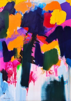 Dog Watches People at a Pumpkin Patch /// Abstract Expressionist Painting Canvas