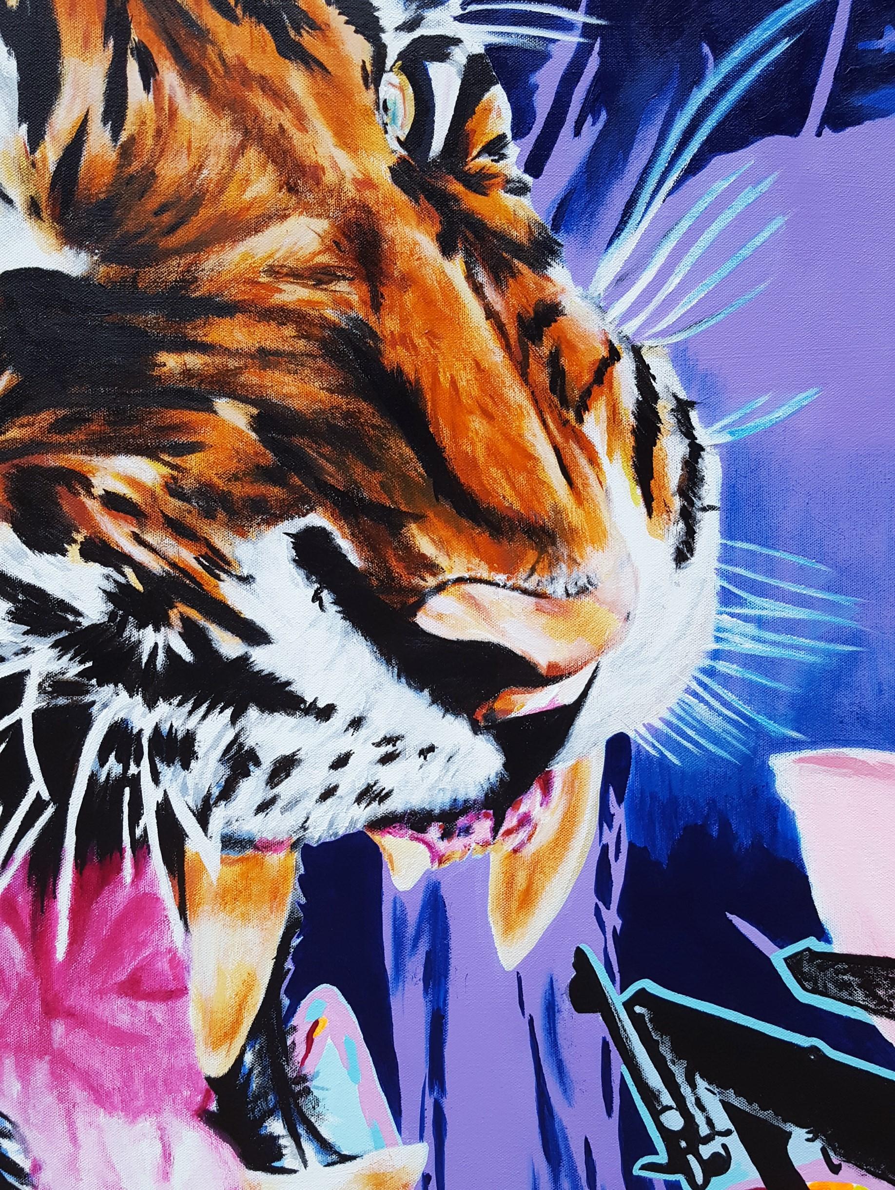 Dream Supreme /// Contemporary Street Pop Art Painting Tiger Flower Fashion Girl For Sale 2