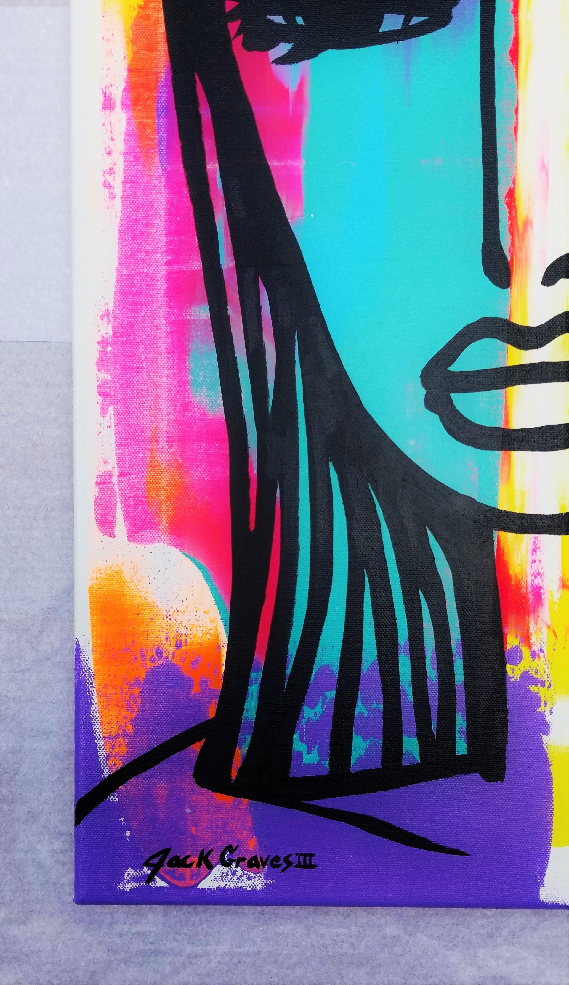 Icône du visage féminin VI (Cléopâtre) /// Contemporary Pop Street Art Portrait Girl - Painting de Jack Graves III