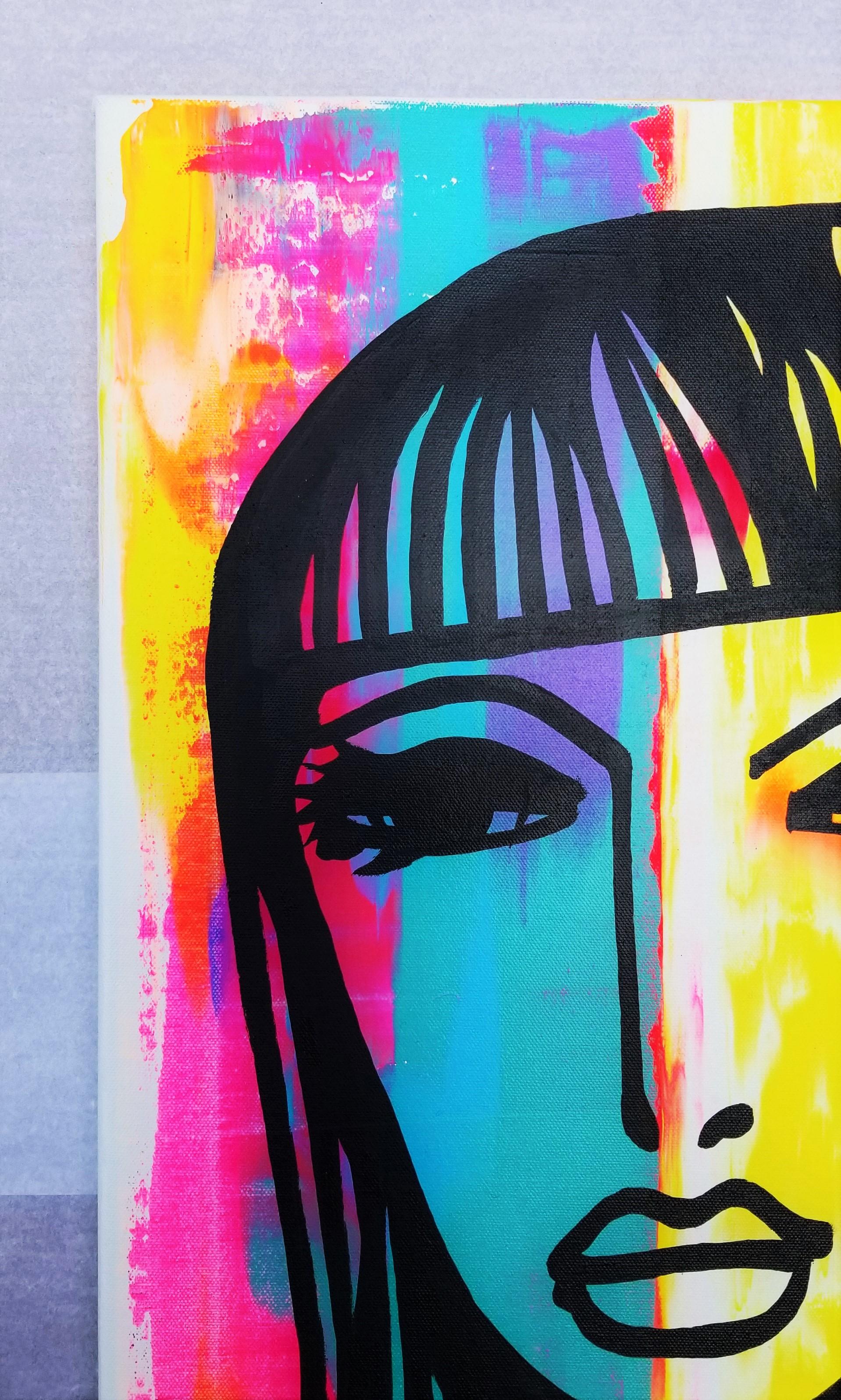 Icône du visage féminin VI (Cléopâtre) /// Contemporary Pop Street Art Portrait Girl - Contemporain Painting par Jack Graves III