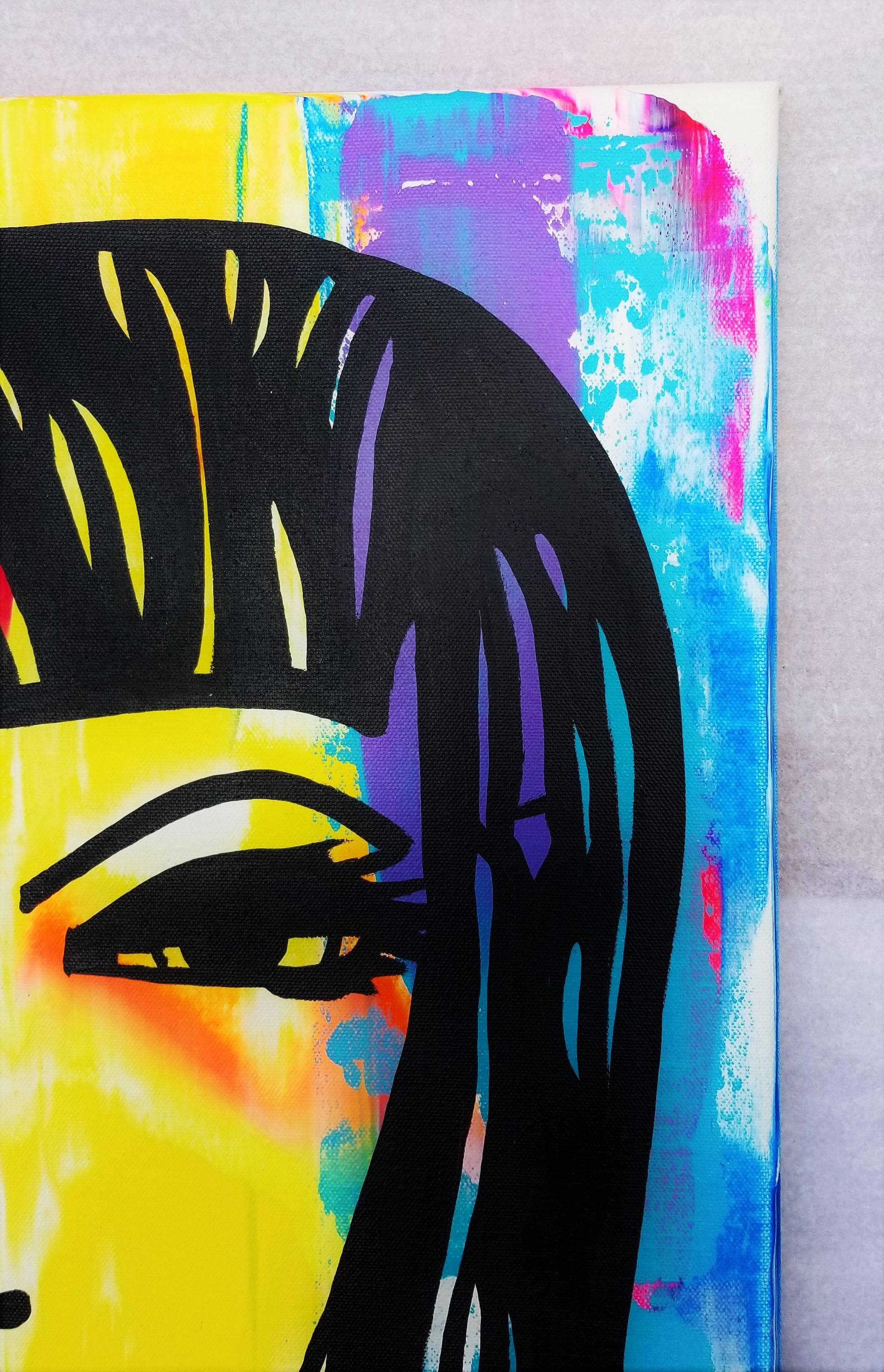Icône du visage féminin VI (Cléopâtre) /// Contemporary Pop Street Art Portrait Girl - Noir Portrait Painting par Jack Graves III
