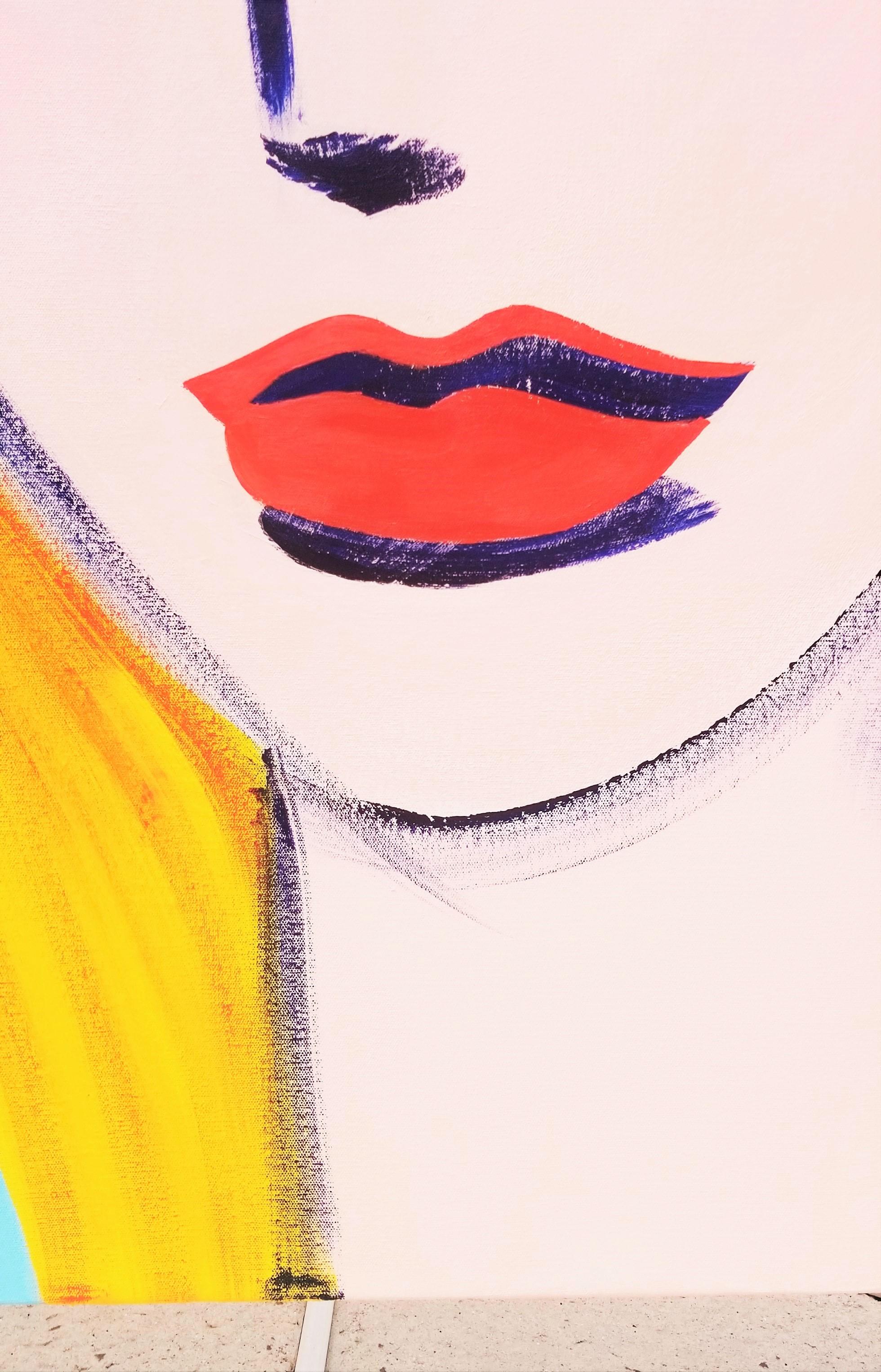 Rostro Femenino Icono X /// Lienzo Pintura Retrato Arte Callejero Pop Contemporáneo en venta 3