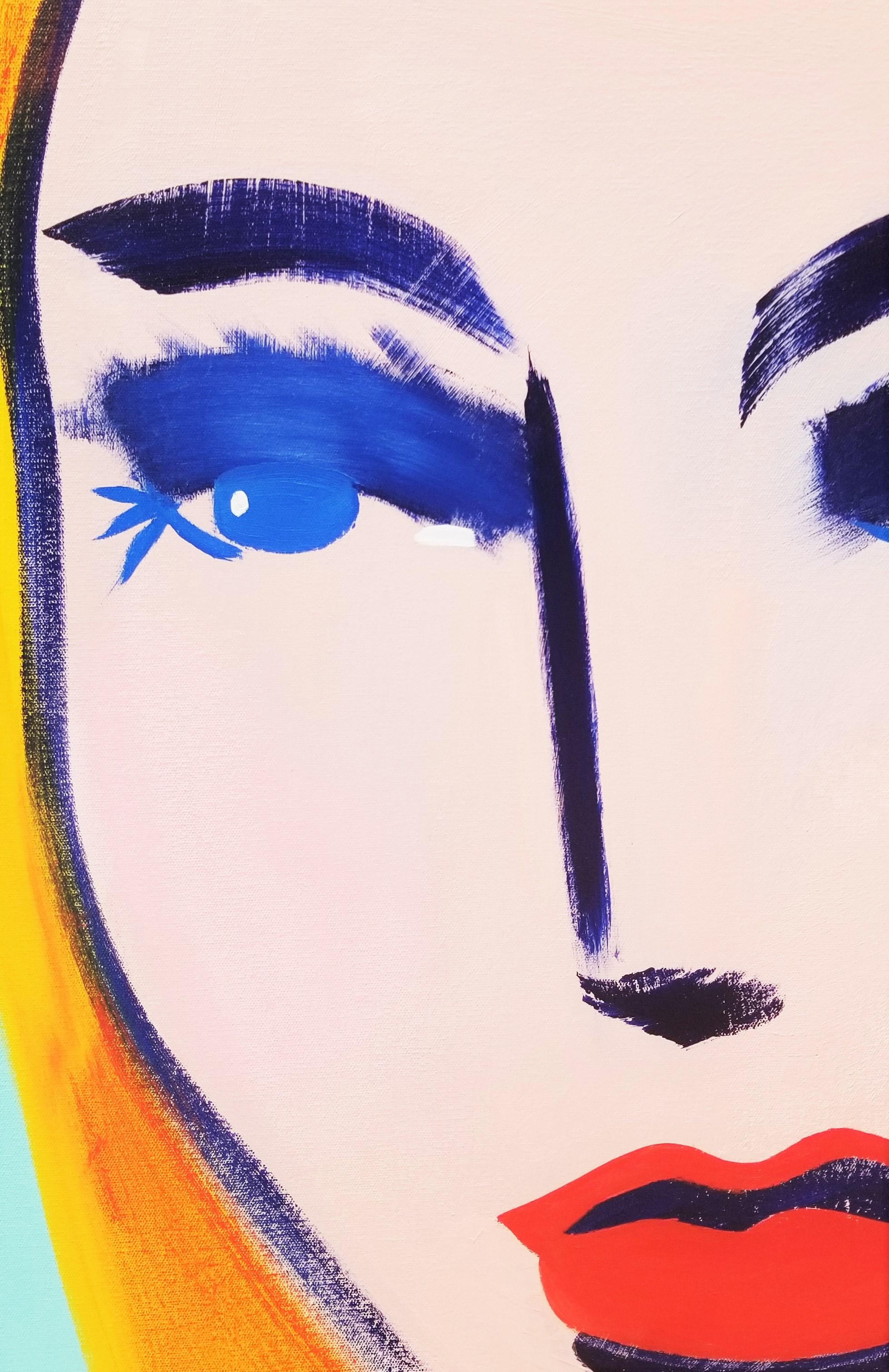 Rostro Femenino Icono X /// Lienzo Pintura Retrato Arte Callejero Pop Contemporáneo en venta 4